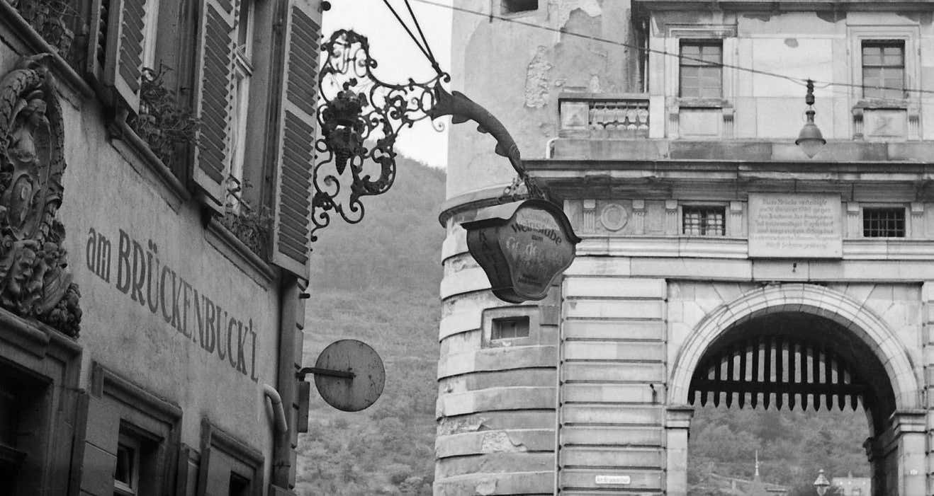 Karl Heinrich Lämmel Steingasse, Brueckentor, Old Bridge, Heidelberg Germany 1938, Printed Later 1938/2021 photo furniture