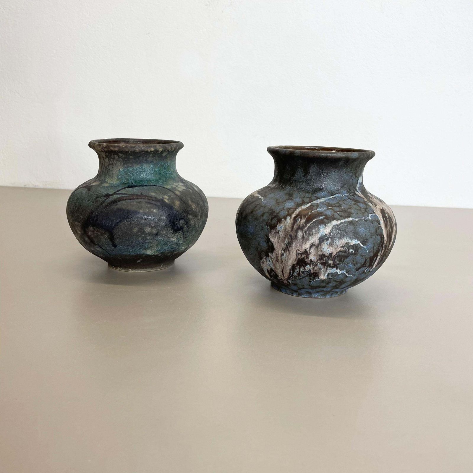 Set Of 2 Pottery Vases Fat Lava Abstract Designed By Ruscha, Germany, 1960s photo Home Decor