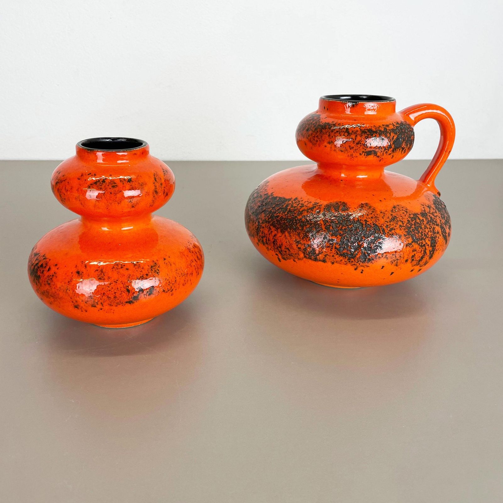 Set Of Two Pottery Fat Lava Vases "Orange" Made By Spara Ceramic, Germany 1970s photo Home Decor