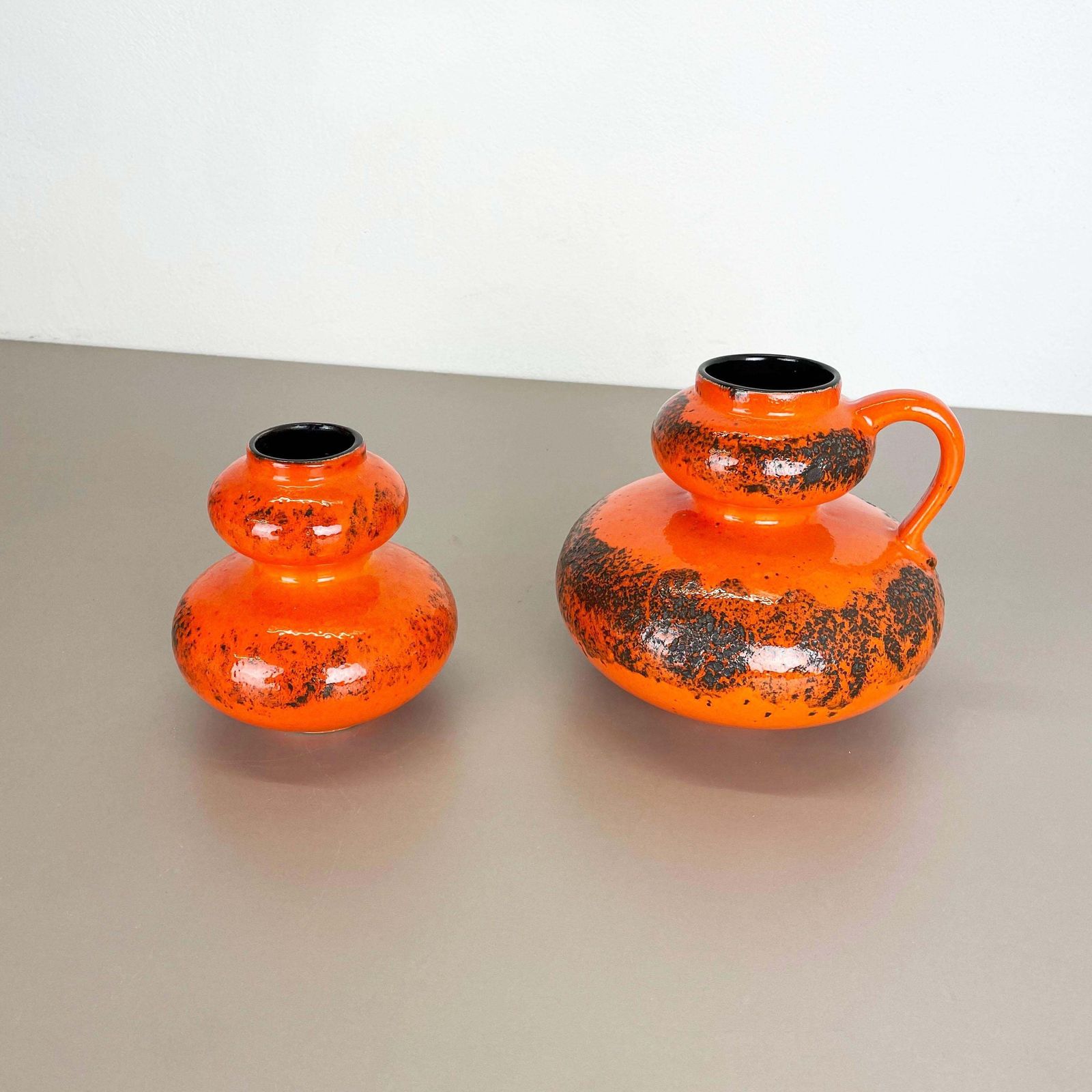 Set Of Two Pottery Fat Lava Vases "Orange" Made By Spara Ceramic, Germany 1970s photo 480.0