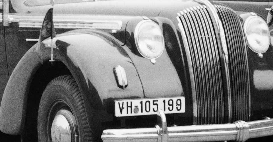 Karl Heinrich Lämmel Car, Trailer At Heiligeistkriche Church Heidelberg, Germany 1938, Printed Later 1938/2021 photo for sale