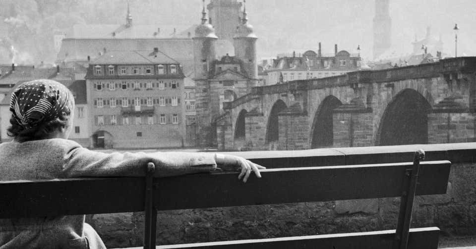 Karl Heinrich Lämmel Woman Sitting At Neckar On Bench Heidelberg, Germany 1936, Printed Later 1936/2021 photo furniture