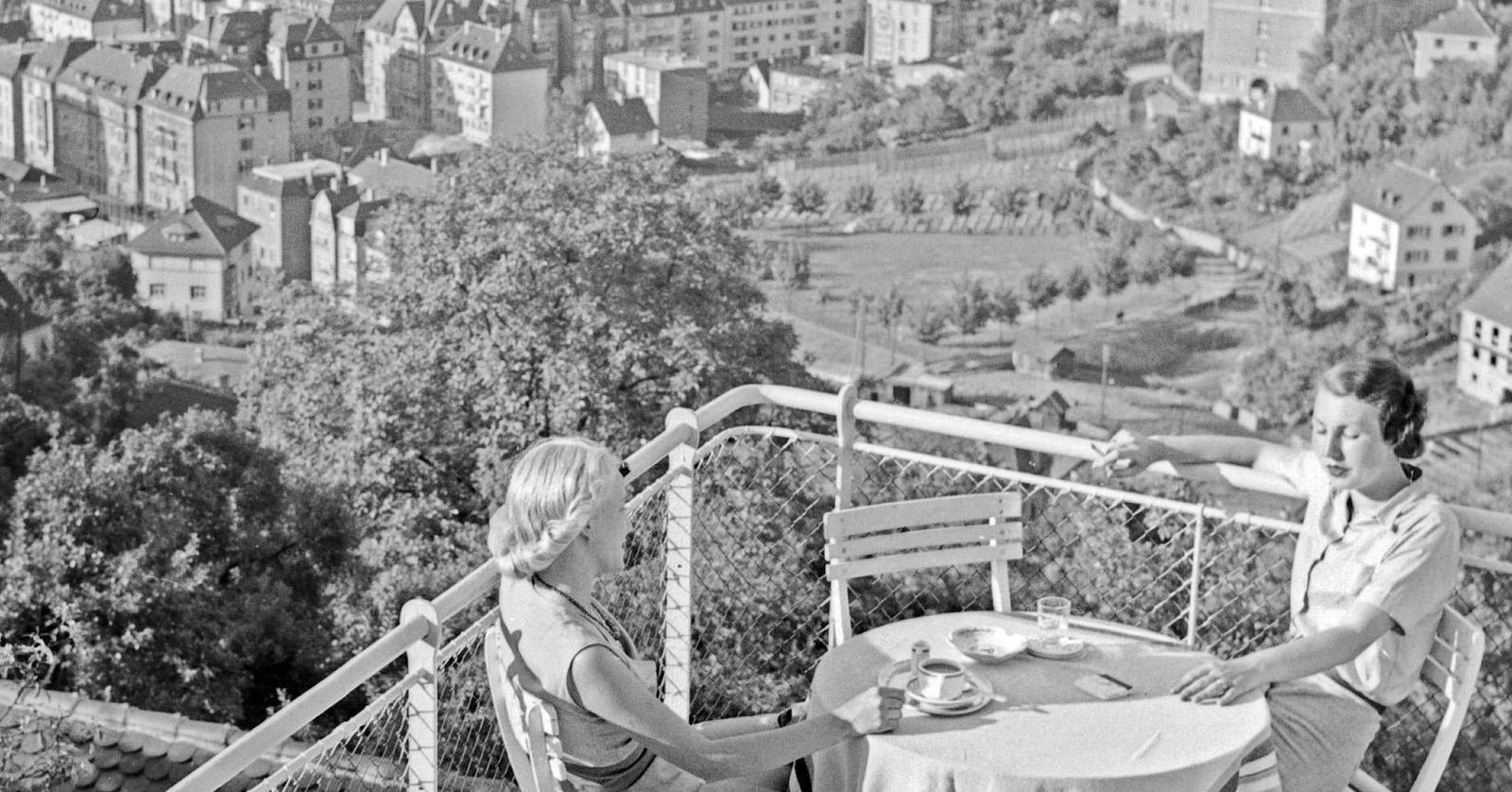 Karl Heinrich Lämmel Women On Terrace Of Wielandshoehe, Stuttgart Germany 1935, Printed Later 1935/2021 photo furniture