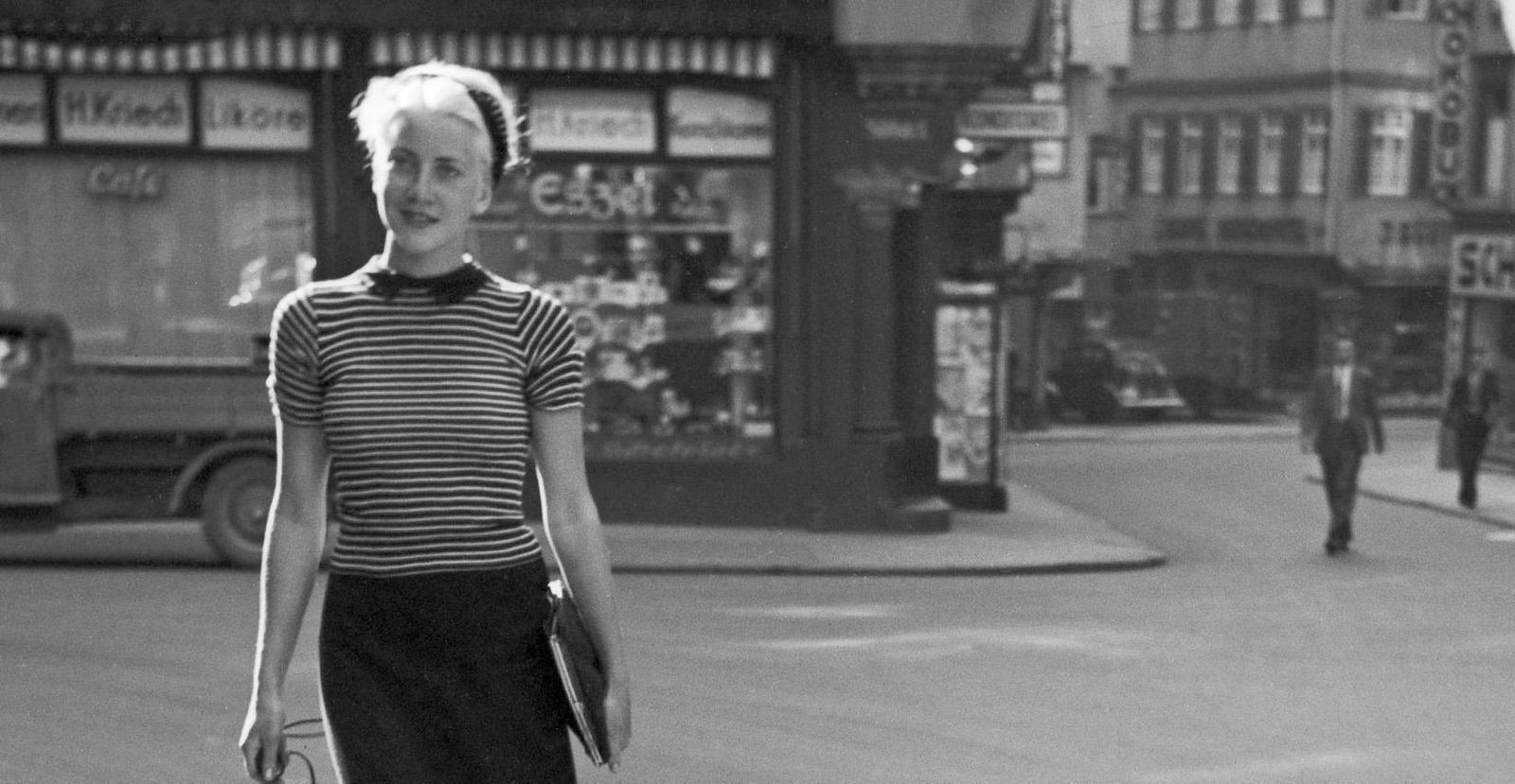 Karl Heinrich Lämmel Lady Walking The Dog At Cafe Kriech, Stuttgart Germany 1935, Printed Later 1935/2021 photo furniture