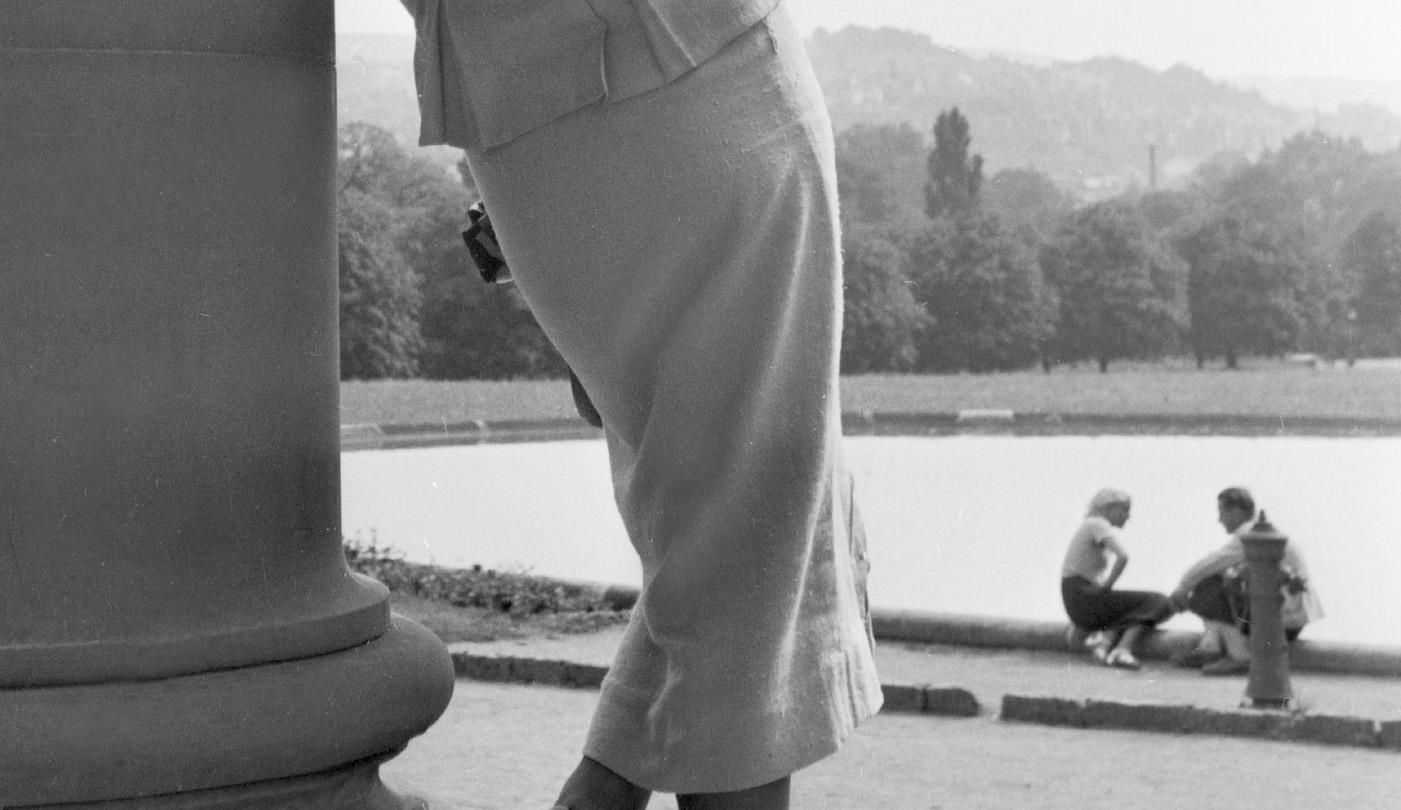 Woman Leaning On Column Cannstatt, Stuttgart Germany 1935, Printed Later photo for sale