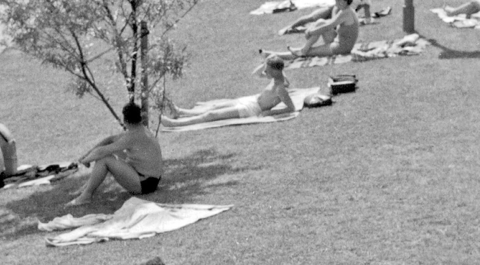 Sunbathers On The Shore Of Max Eyth Lake, Stuttgart Germany 1935, Printed Later photo for sale