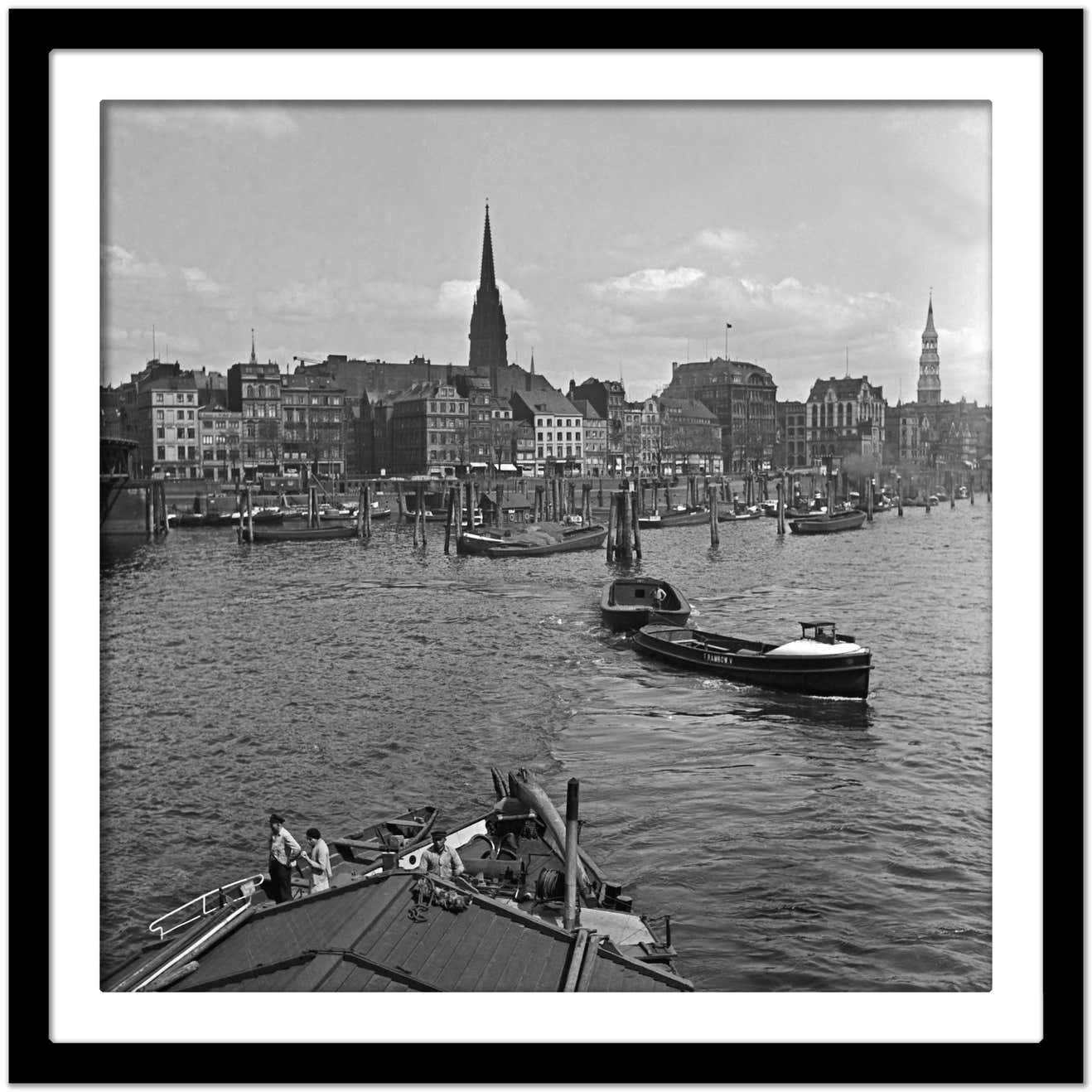 Karl Heinrich Lämmel Barges Boats At Hamburg Harbor To St. Nicolas Church Germany 1938 Printed Later 1938/2021 photo Art