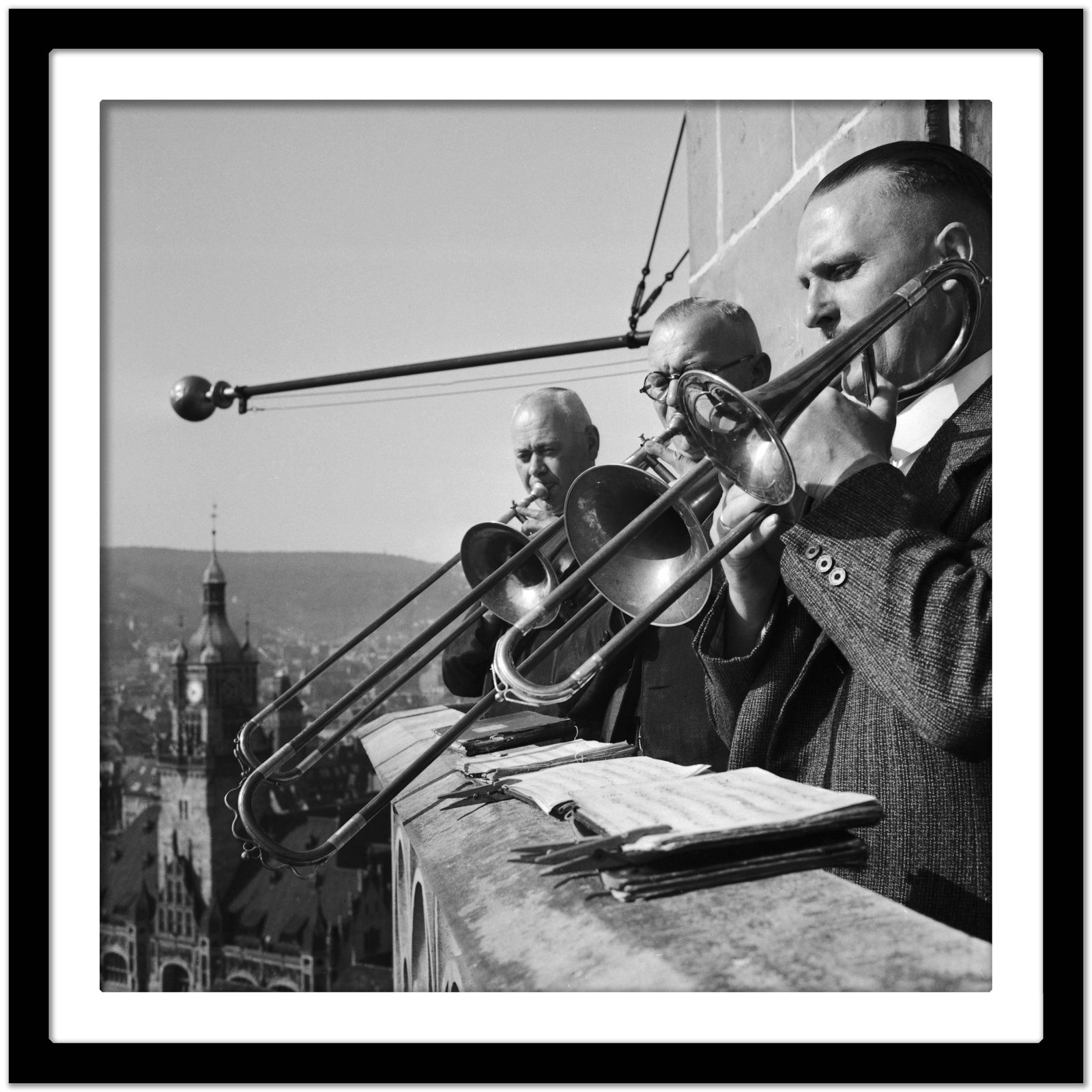 Brass Ensemble At The Belfry Of A Church, Stuttgart Germany 1935, Printed Later photo Art