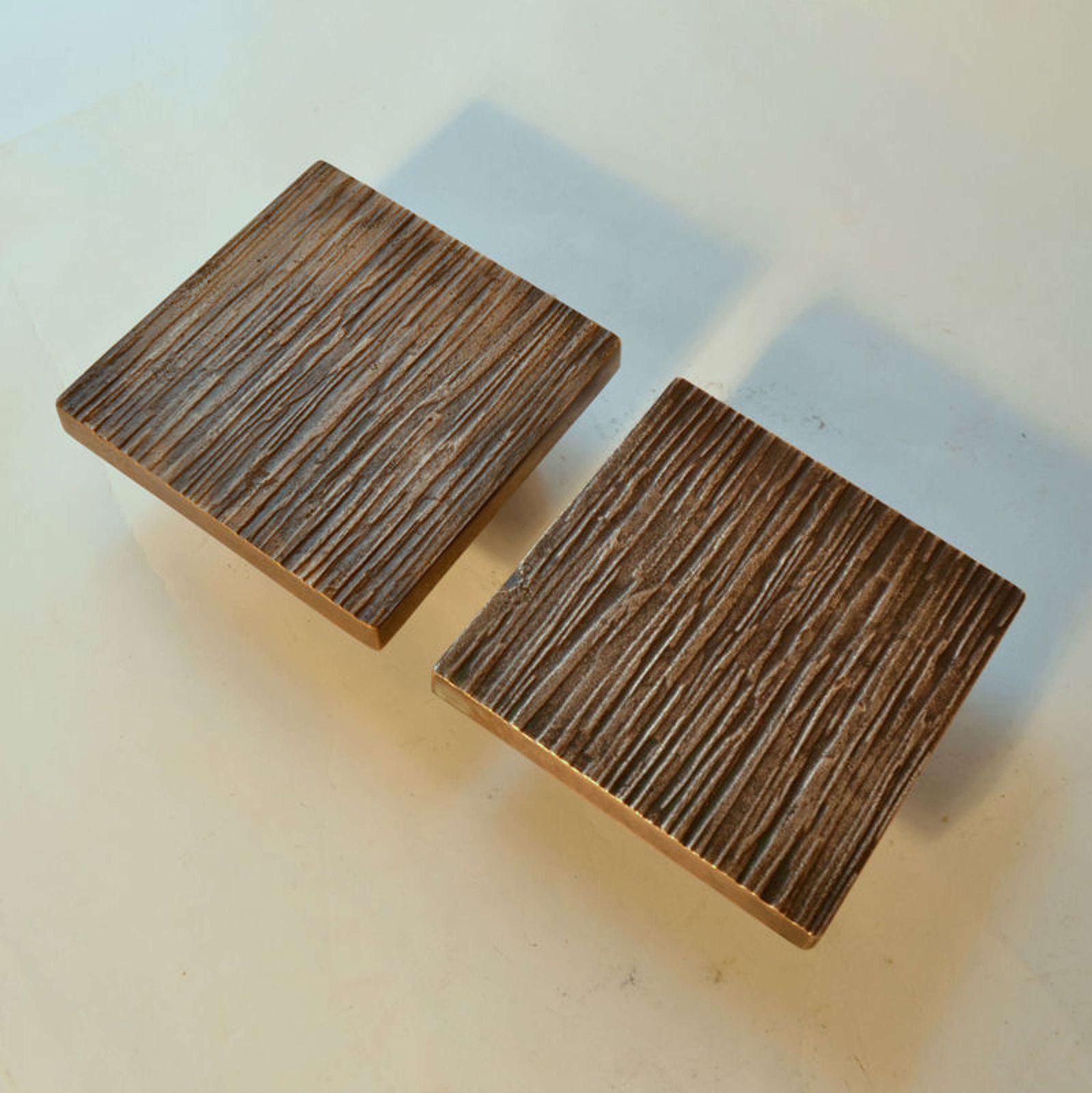 Pair Of Square Bronze Motif Door Handles And Letterbox photo Home Fixtures