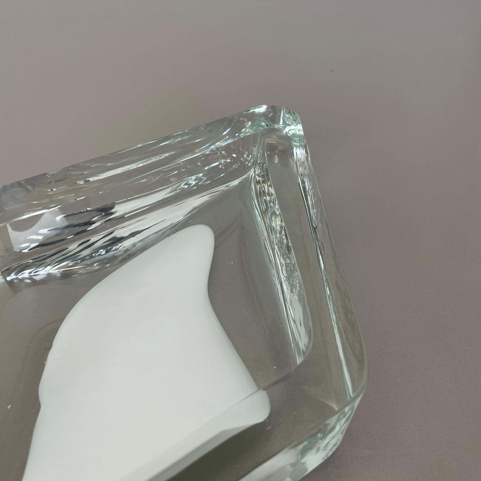 New Old Stock 3.4kg Murano Ice Glass Shell Bowl Antonio Da Ros Cenedese, 1970 photo vintage