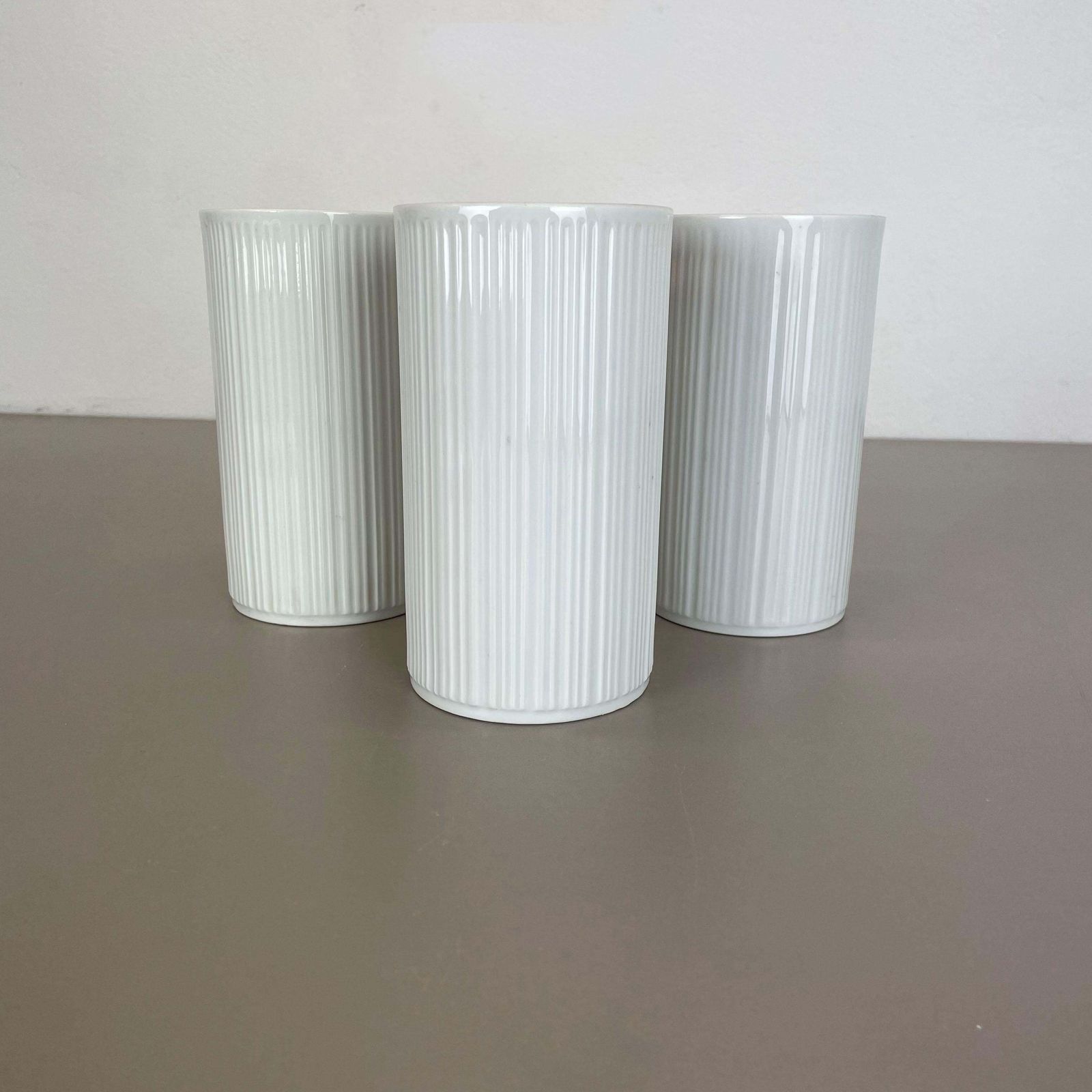 Home Decor Set Of 3 Op Art Porcelain Vases By Melitta Minden, Germany, 1970s photo