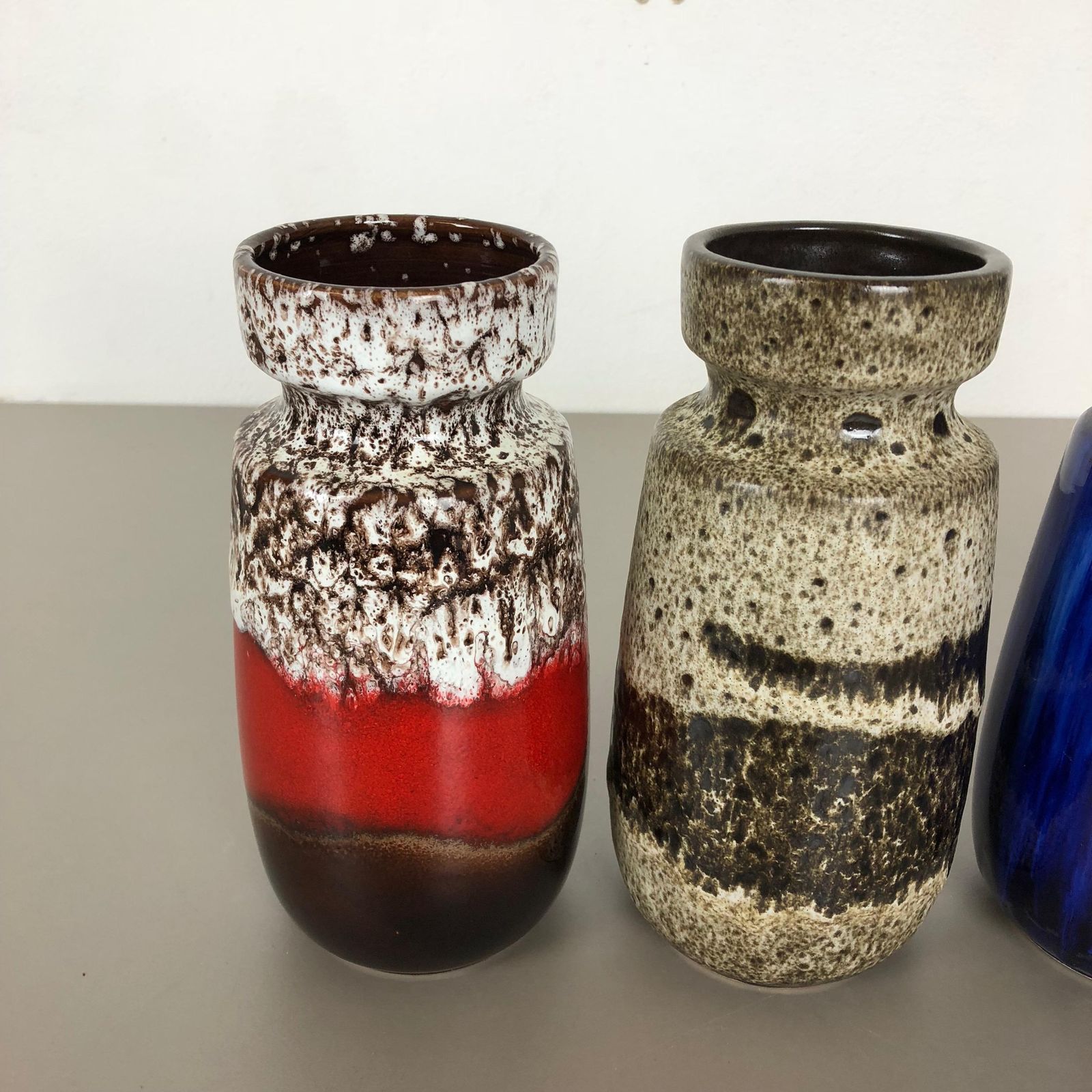 Set Of Four Vintage Pottery Fat Lava "242 22" Vases Made By Scheurich, Germany photo for sale