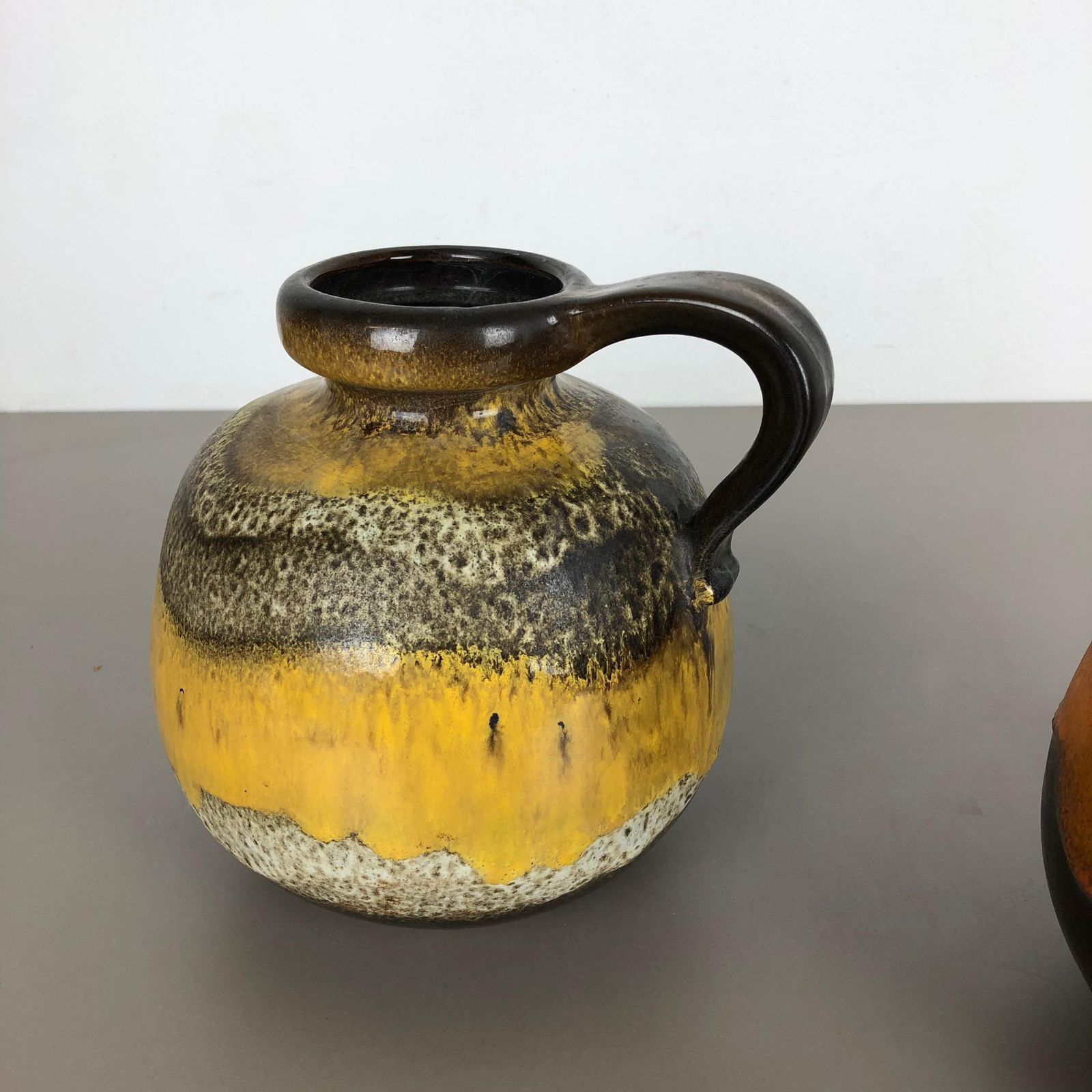 Home Decor Set Of Two Pottery Fat Lava Vases Model "484 21" Made By Scheurich Germany 1970s photo