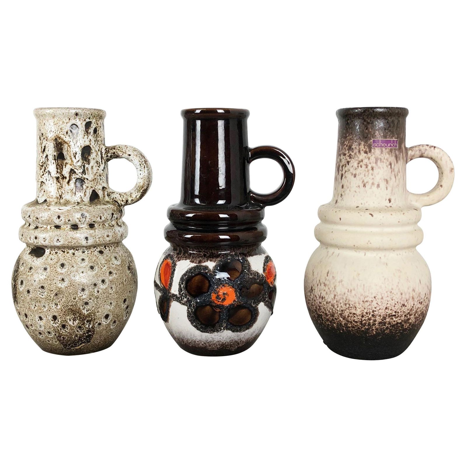 Set Of Three 1970s Pottery Fat Lava "Vienna" Vases Made By Scheurich, Germany