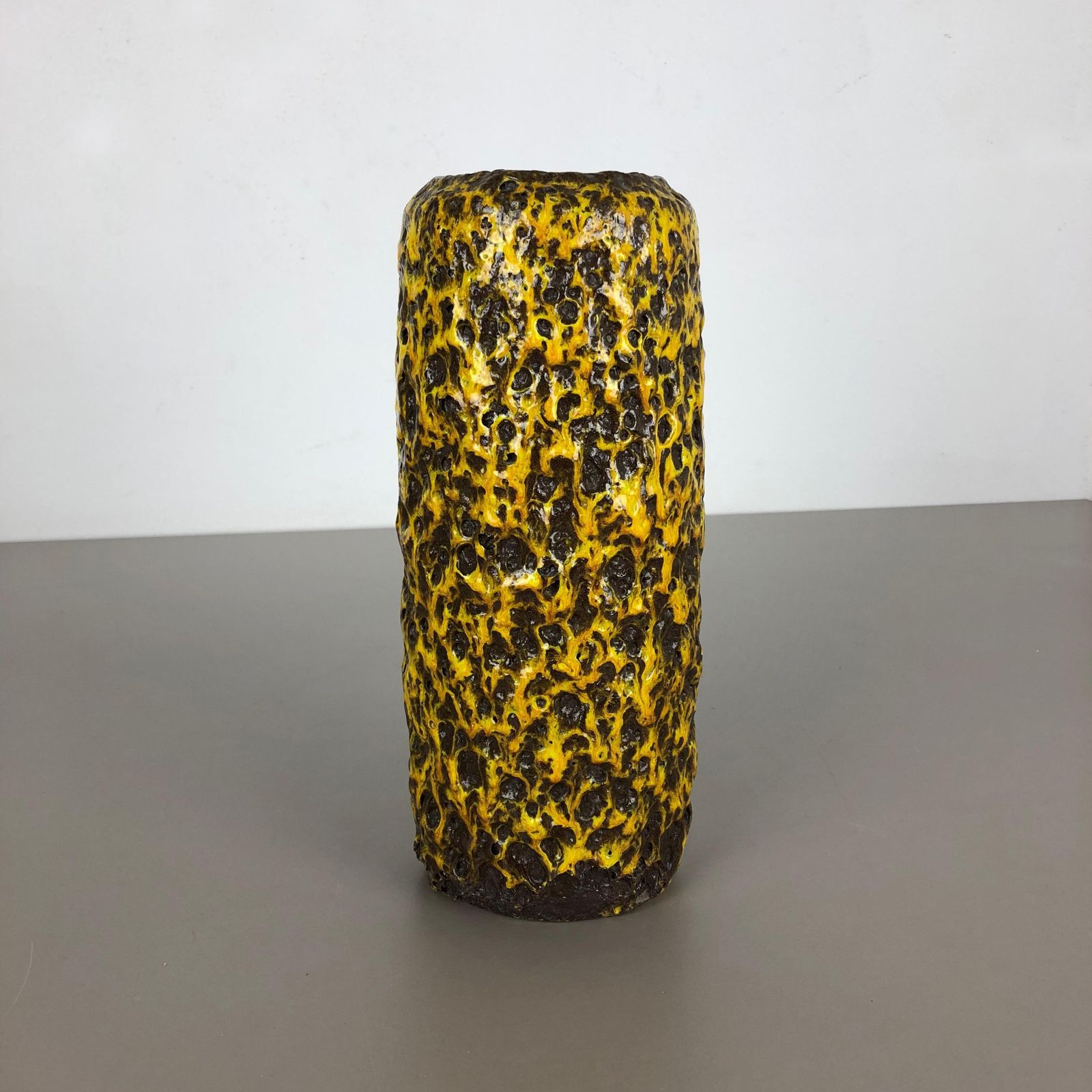 Pottery Super Yellow Color Fat Lava Multi Color Vase Scheurich Wgp, 1970s photo furniture
