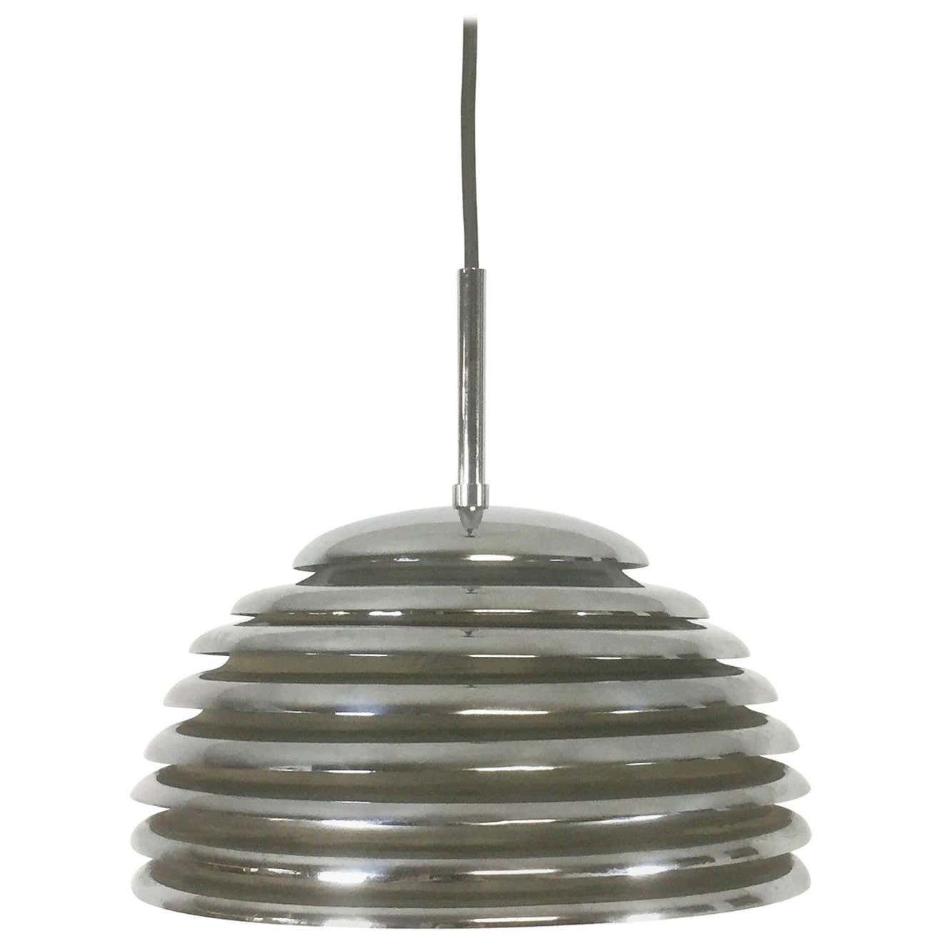 Chrome Hanging Pendant Lamp Light By Kazuo Motozawa For Staff Germany, 1960s