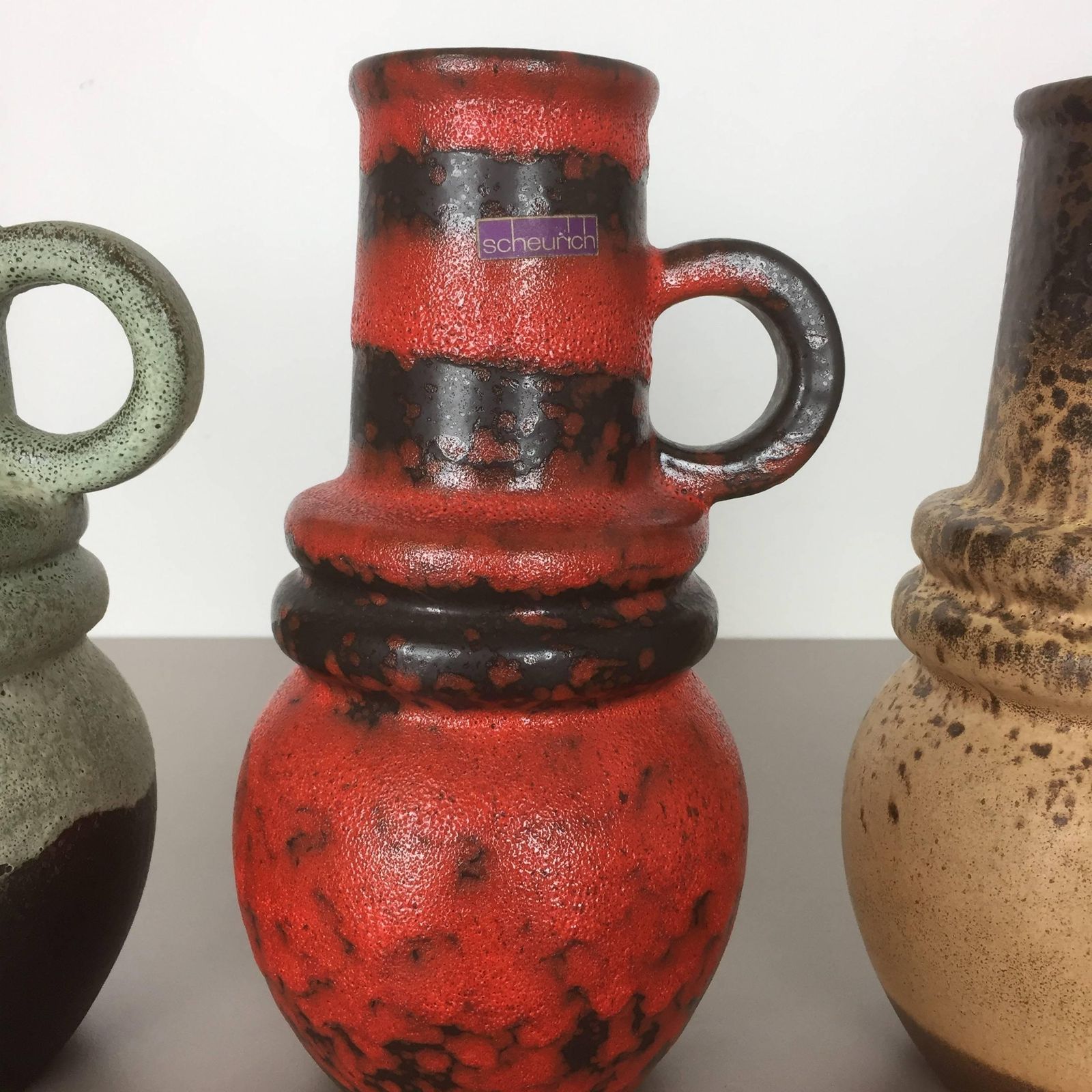 Set Of Three 1970s Pottery Fat Lava "Vienna" Vases Made By Scheurich, Germany photo Home Decor