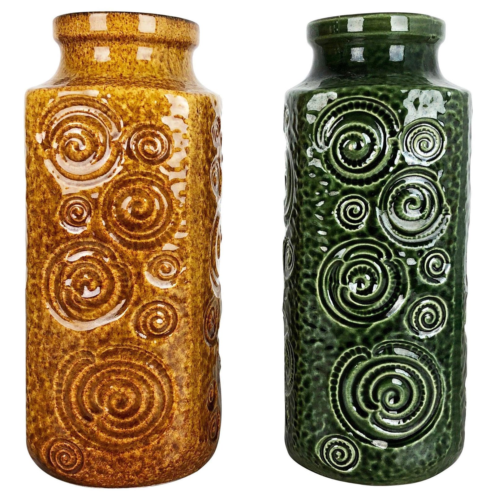 Set Of Two Pottery Fat Lava Vases Jura "282 26" Made By Scheurich, Germany 1970s