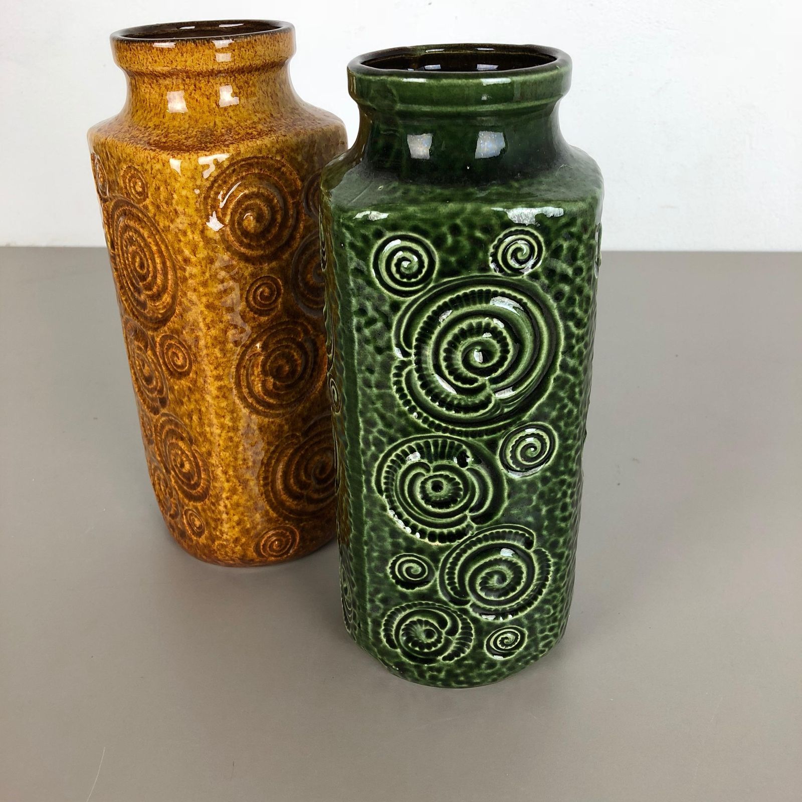 Home Decor Set Of Two Pottery Fat Lava Vases Jura "282 26" Made By Scheurich, Germany 1970s photo