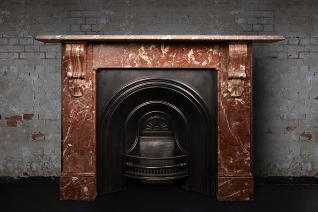 One Of A Pair Of Antique Rosa Rora Marble Corbel Fireplaces.  Price Is Per Fireplace.