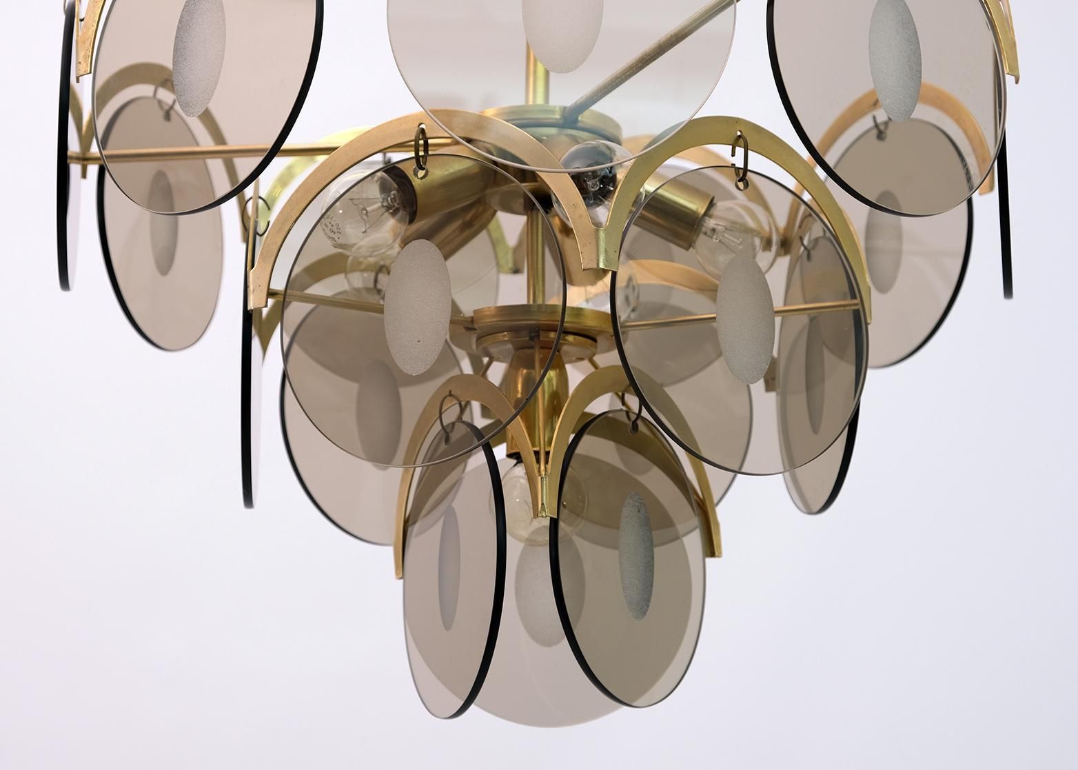 Gino Vistosi Mid Century Modern Amber Glass And Brass Chandelier photo furniture