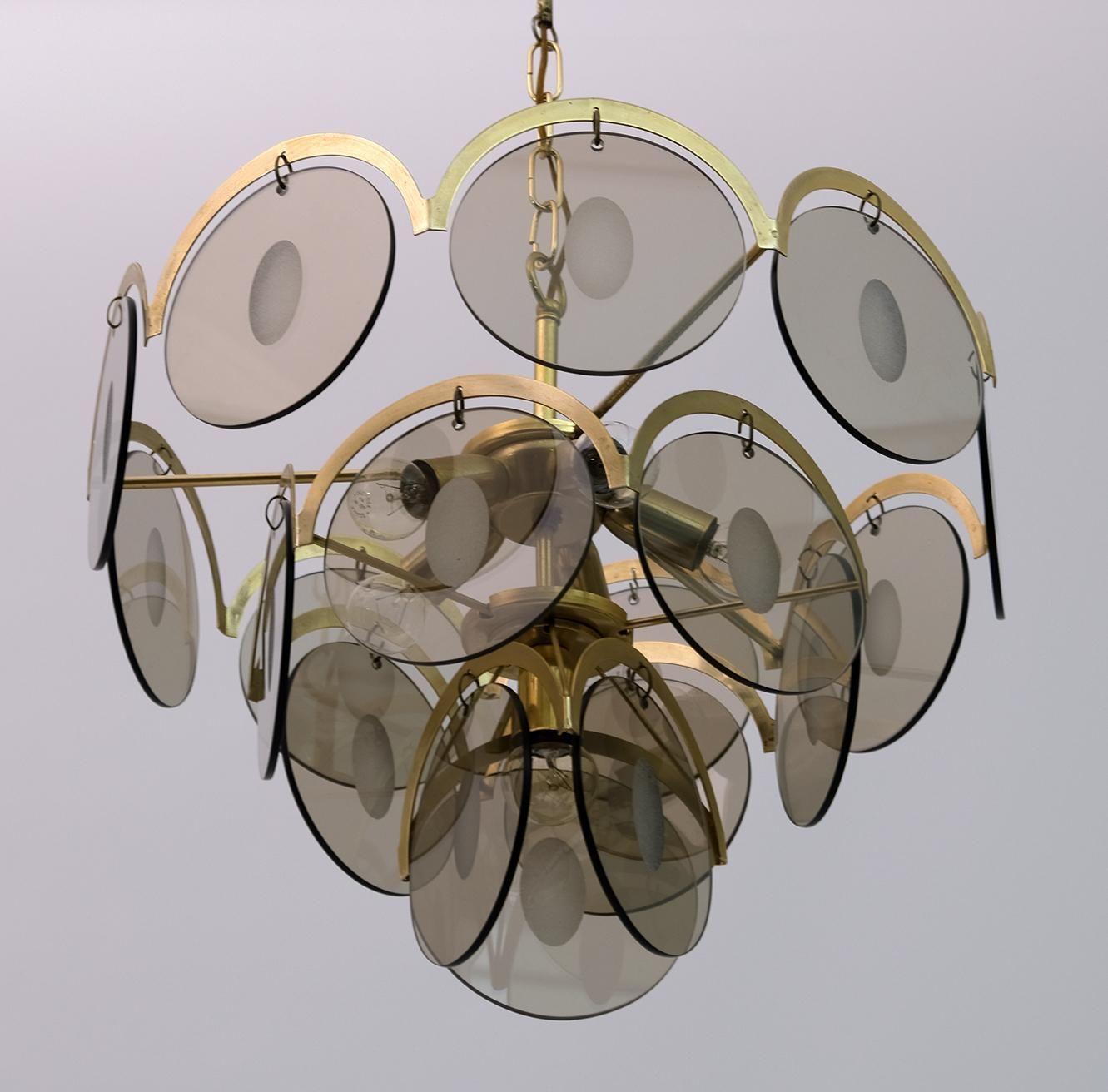 Gino Vistosi Mid Century Modern Amber Glass And Brass Chandelier photo 1178.0