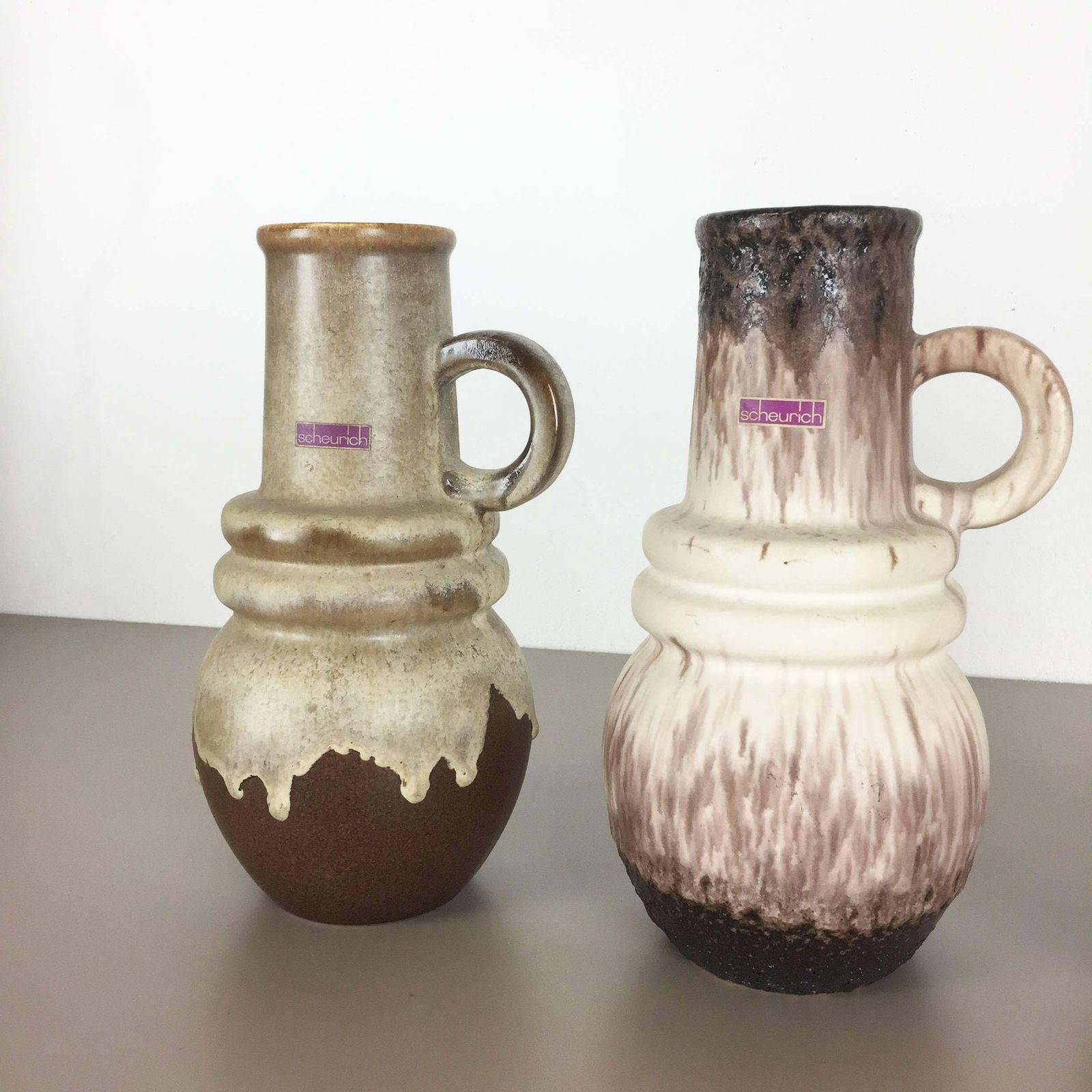 Set Of Three 1970s Pottery Fat Lava Vienna Vases Made By Scheurich Germany photo vintage
