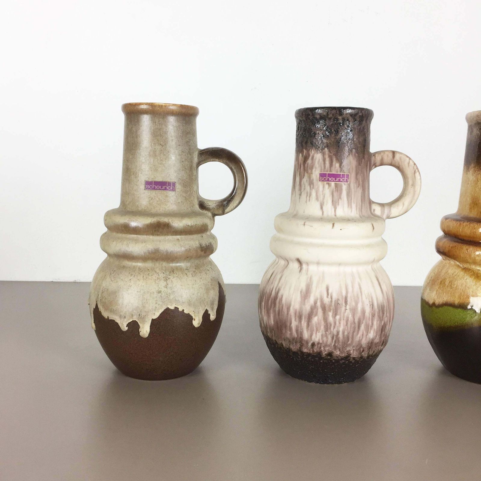 photo for sale Set Of Three 1970s Pottery Fat Lava Vienna Vases Made By Scheurich Germany