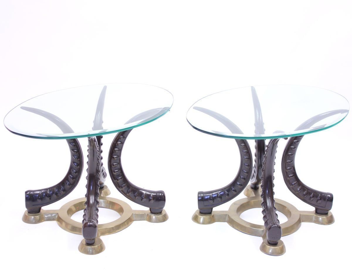 Brass & Faux Tusks Side Or Coffee Tables, 1970s, Set Of 2 photo vinterior