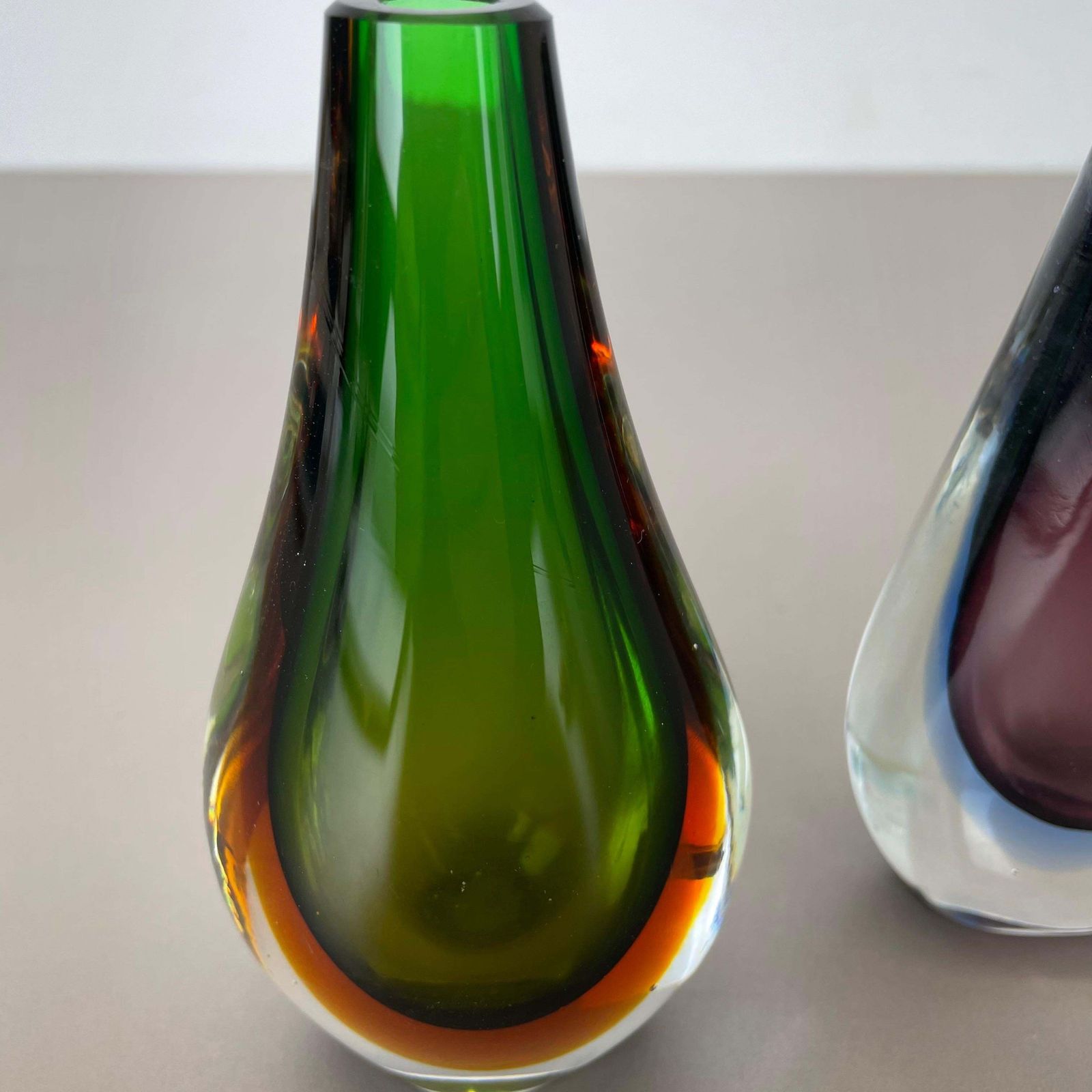 Rare Set Of 2 Organic Multicolor Murano Glass Sommerso Vases, Italy, 1970s photo vinterior