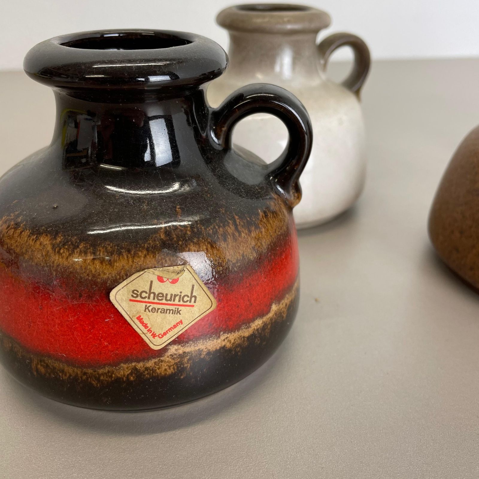 Home Decor Set Of Five Vintage Pottery Fat Lava "493 10" Vases Made By Scheurich, Germany photo
