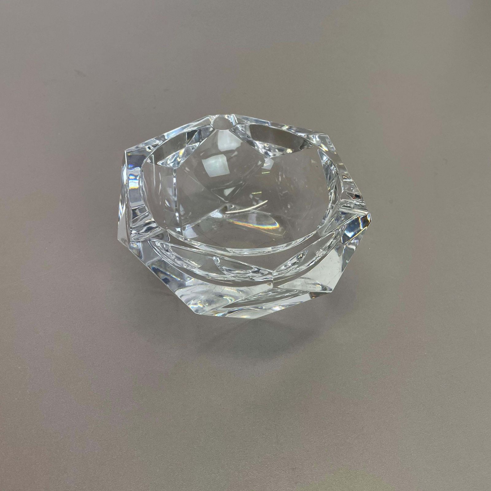 Heavy Crystal "Diamond" Glass Ashtray By Val Saint Lambert, Belgium, 1970s photo for sale