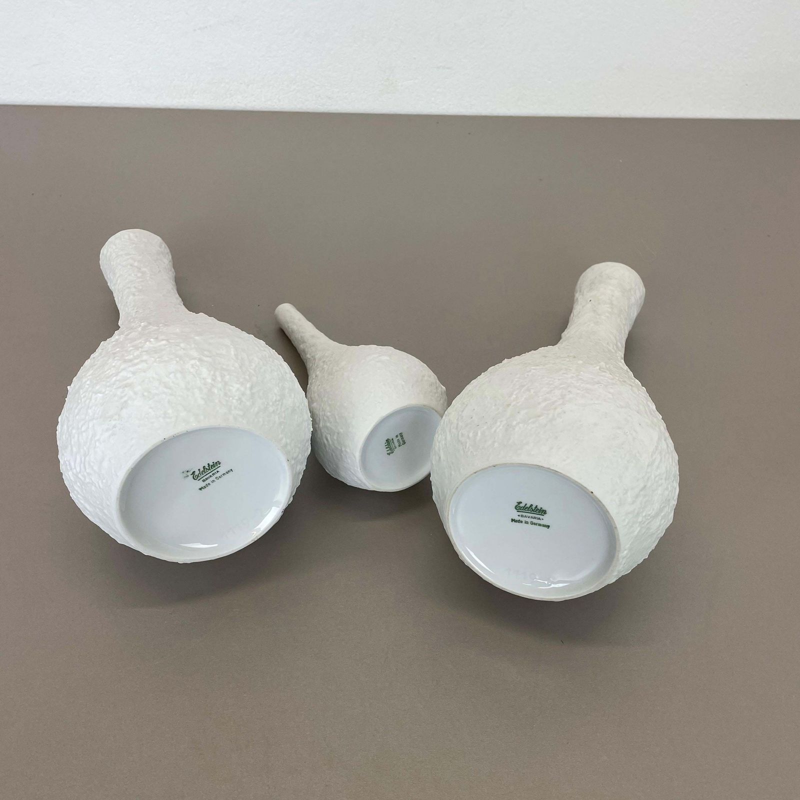 photo vinterior Set Of 3 Op Art Biscuit Porcelain Vases By Edelstein Bavaria, Germany, 1970s
