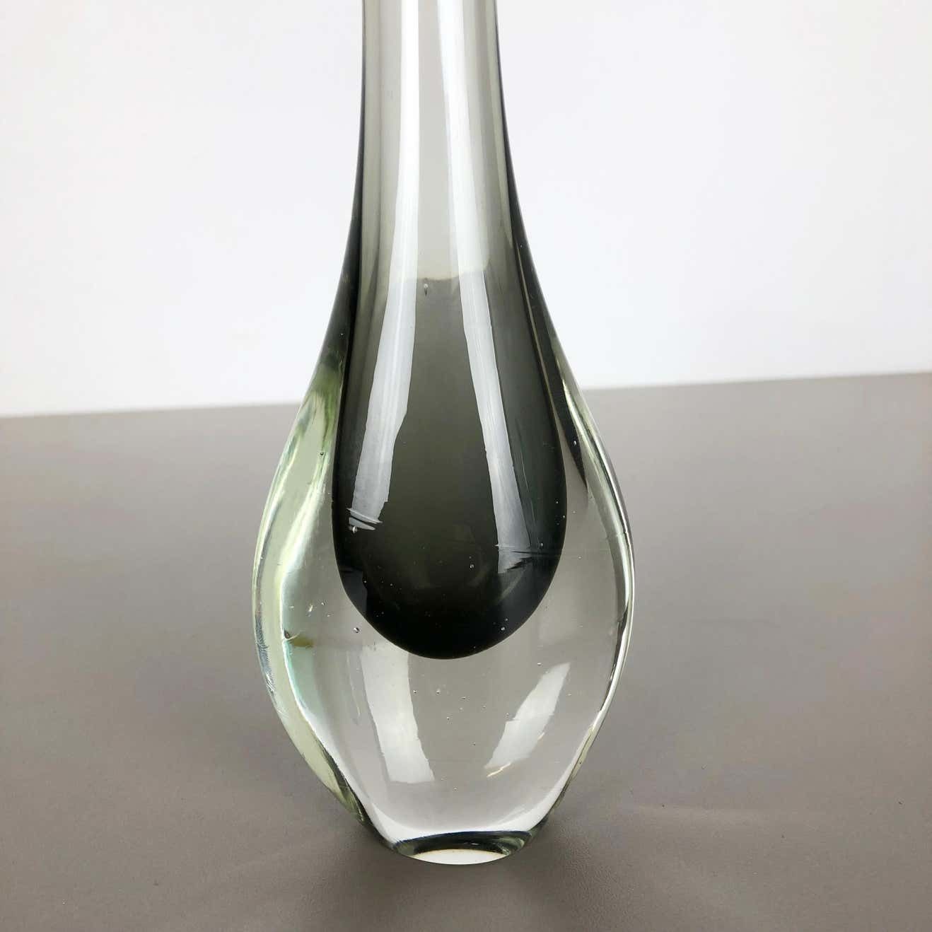 Rare Grey 1960s Murano Glass Sommerso Single Stem Vase By Flavio Poli, Italy photo for sale