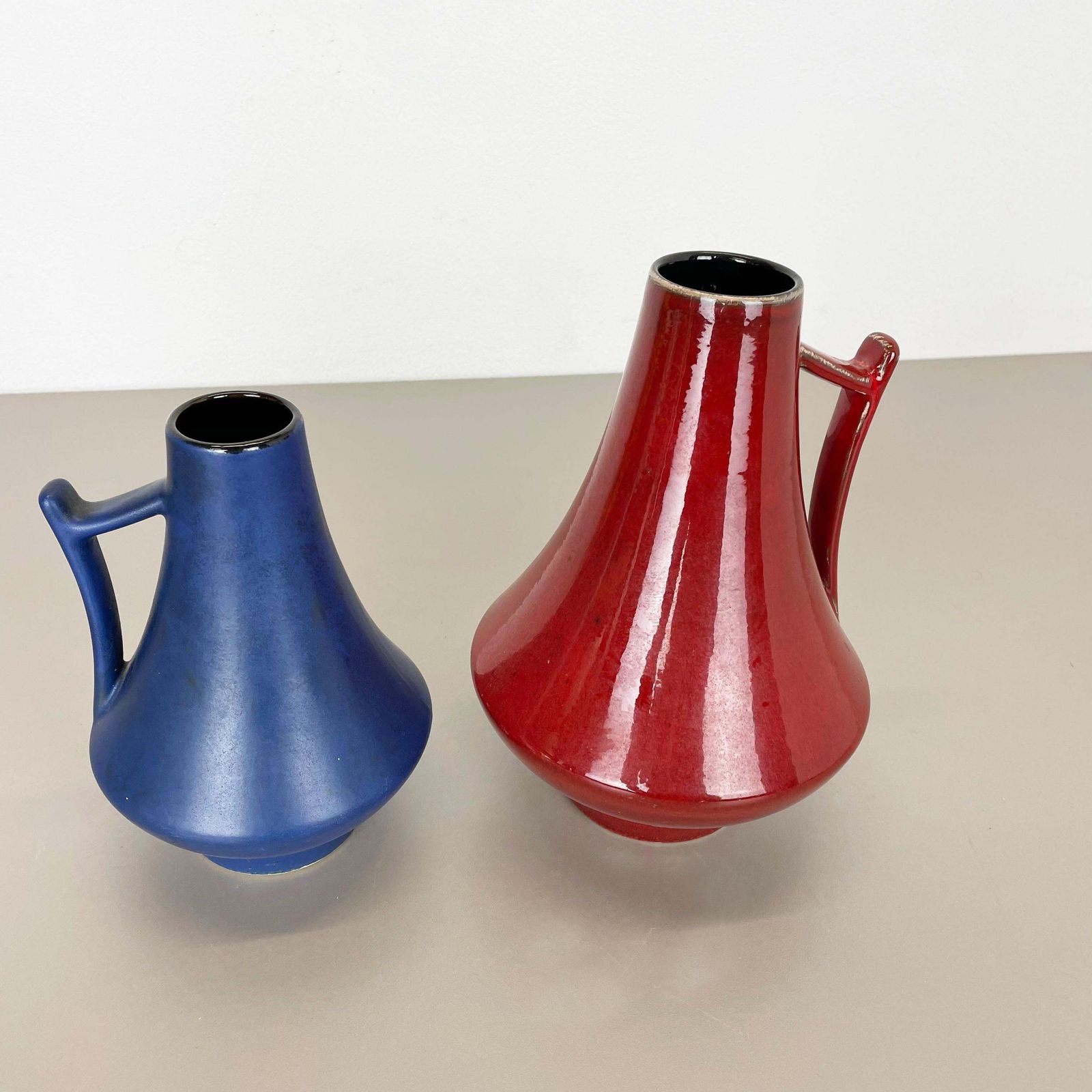 Set Of Two Pottery Fat Lava Vases "Black Red" By Jopeko, Germany, 1970s photo for sale