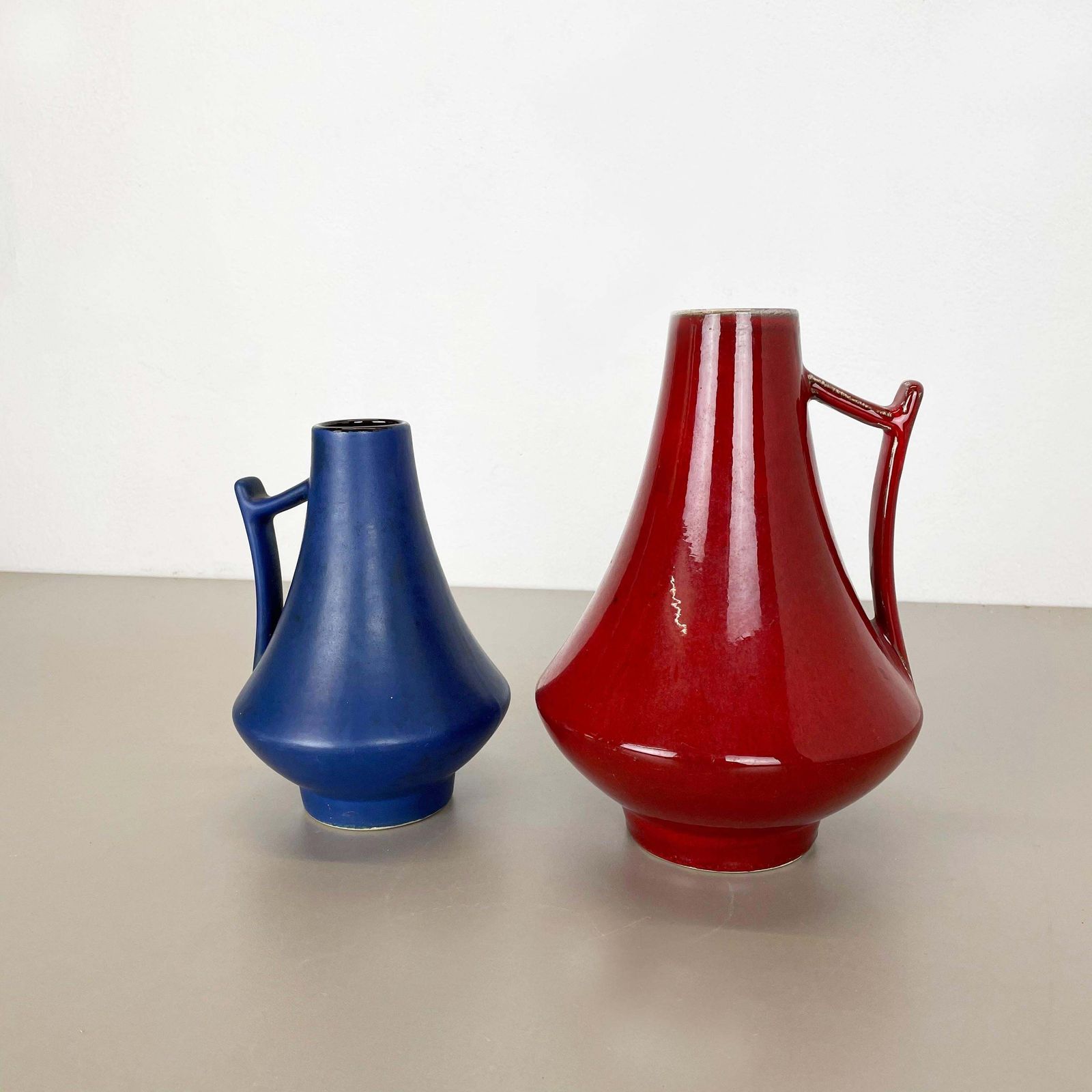 Set Of Two Pottery Fat Lava Vases "Black Red" By Jopeko, Germany, 1970s photo Home Decor
