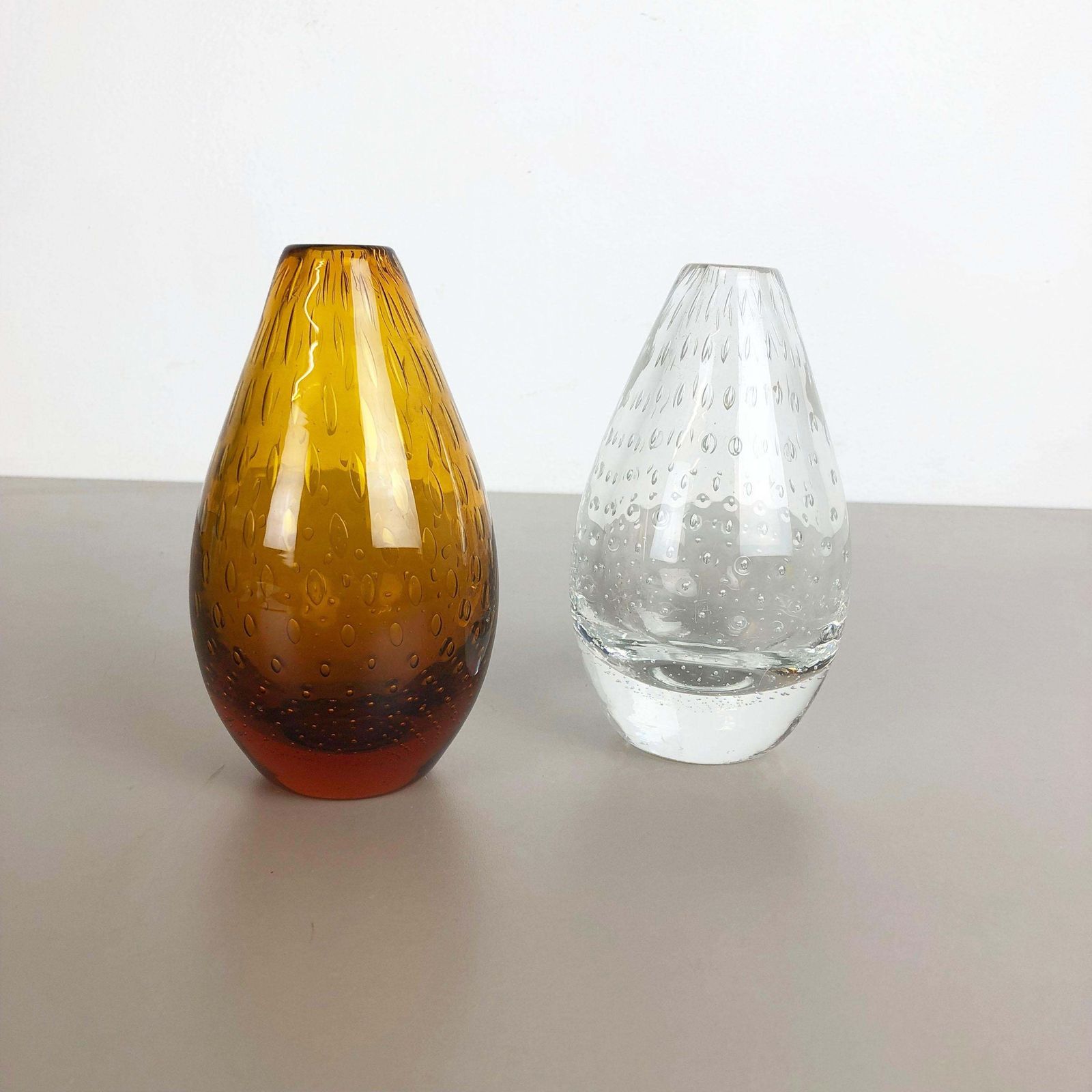 Set Of 2 Vintage Bubble Glass Vase By Hirschberg, Germany, 1970s