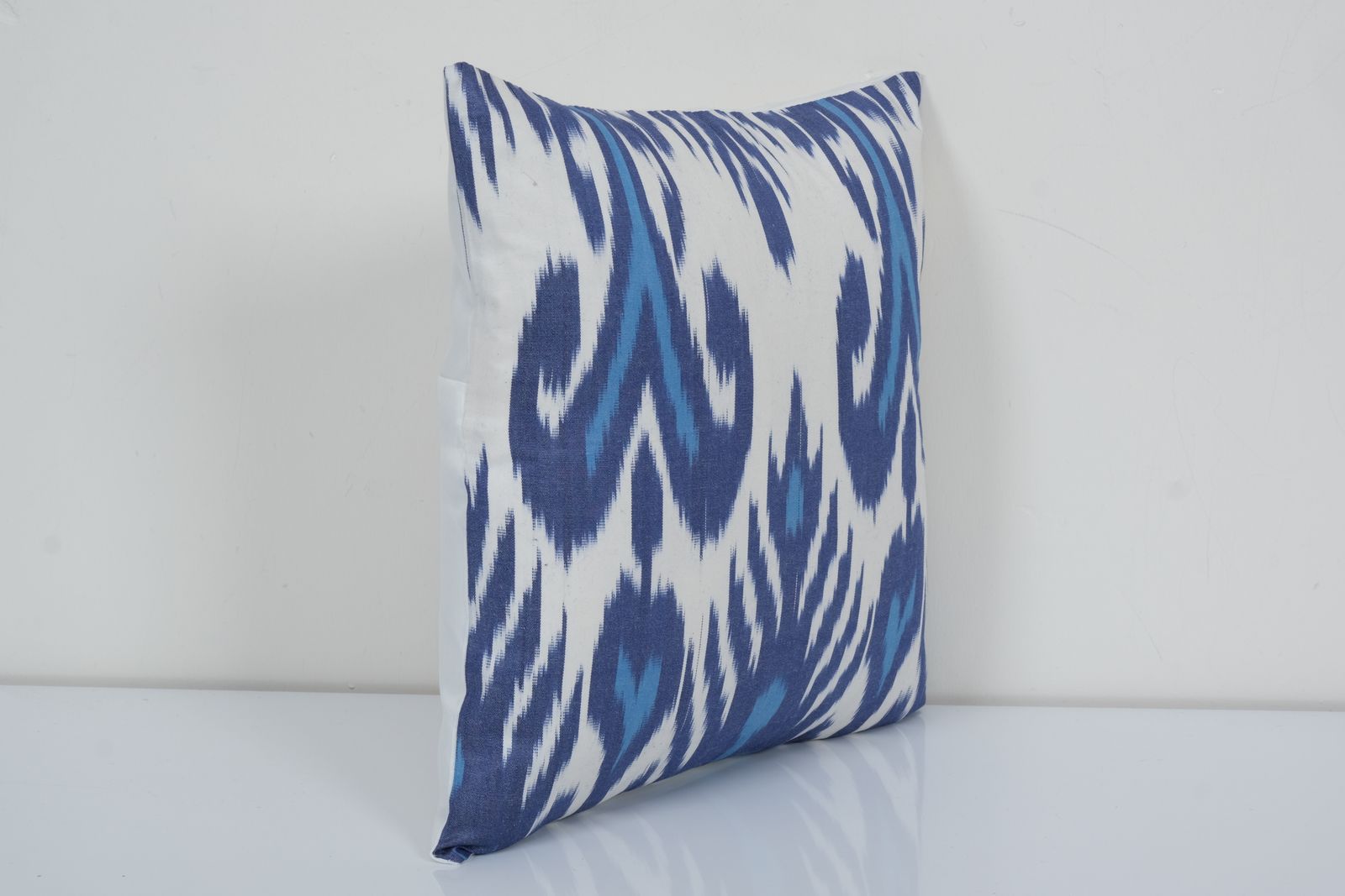 Ethnic Ikat Chevron Pillowcase Blue Square Pillow Uzbek Ikat Pillow, Tribal Turkish Cushion Cover 35x35 Cm photo for sale