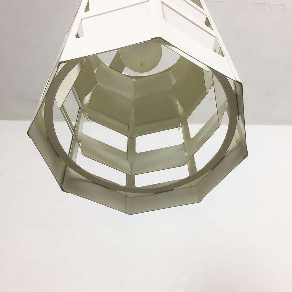 Scandinavian Cubic White Metal Hanging Lamp "Lyskurv" By Louis Poulsen, 1960s photo vinterior