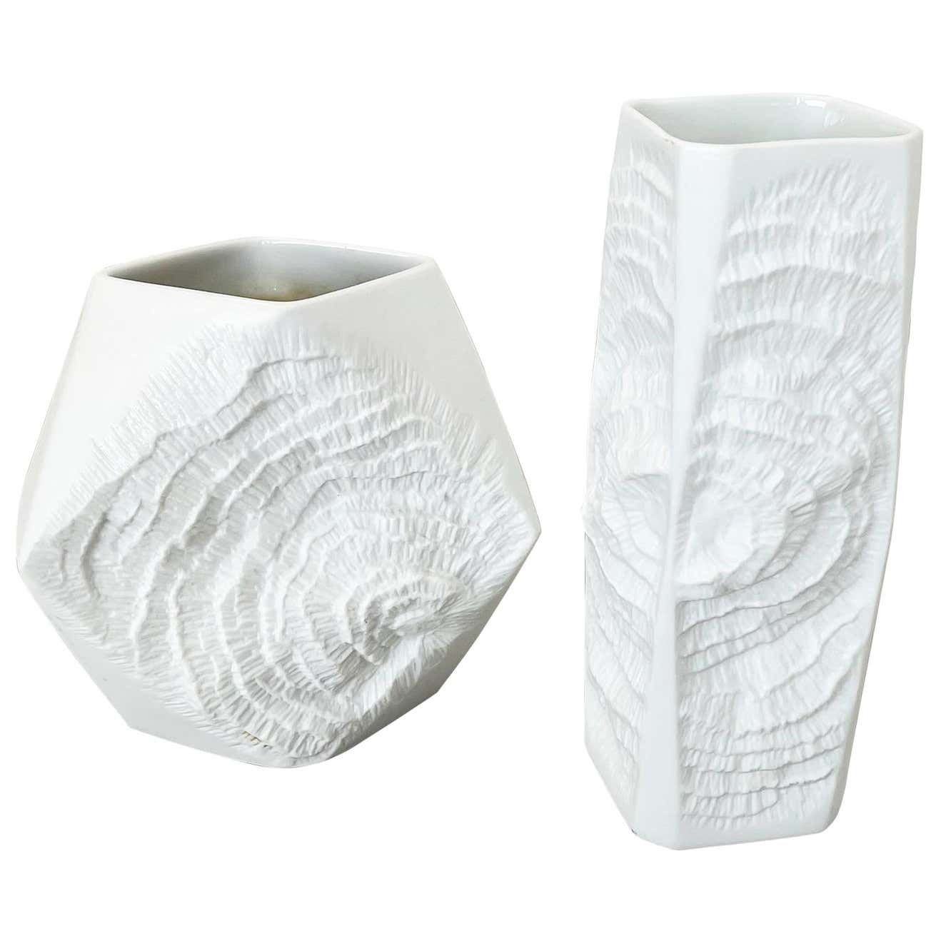 Set Of 2 Original Op Art Biscuit Porcelain Vases By Ak Kaiser, Germany, 1970s photo furniture