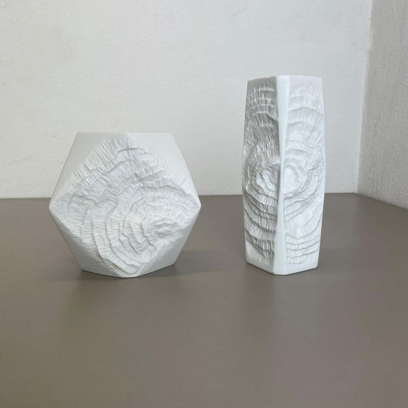 Set Of 2 Original Op Art Biscuit Porcelain Vases By Ak Kaiser, Germany, 1970s