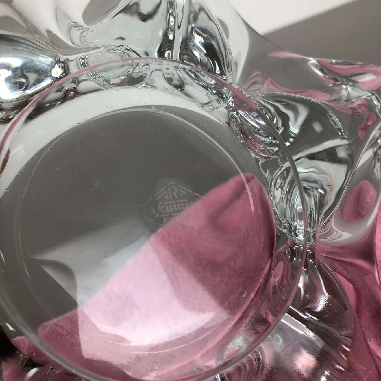 Large French Floral Crystal Glass Shell Bowl By Art Vannes, France, 1970s photo buy
