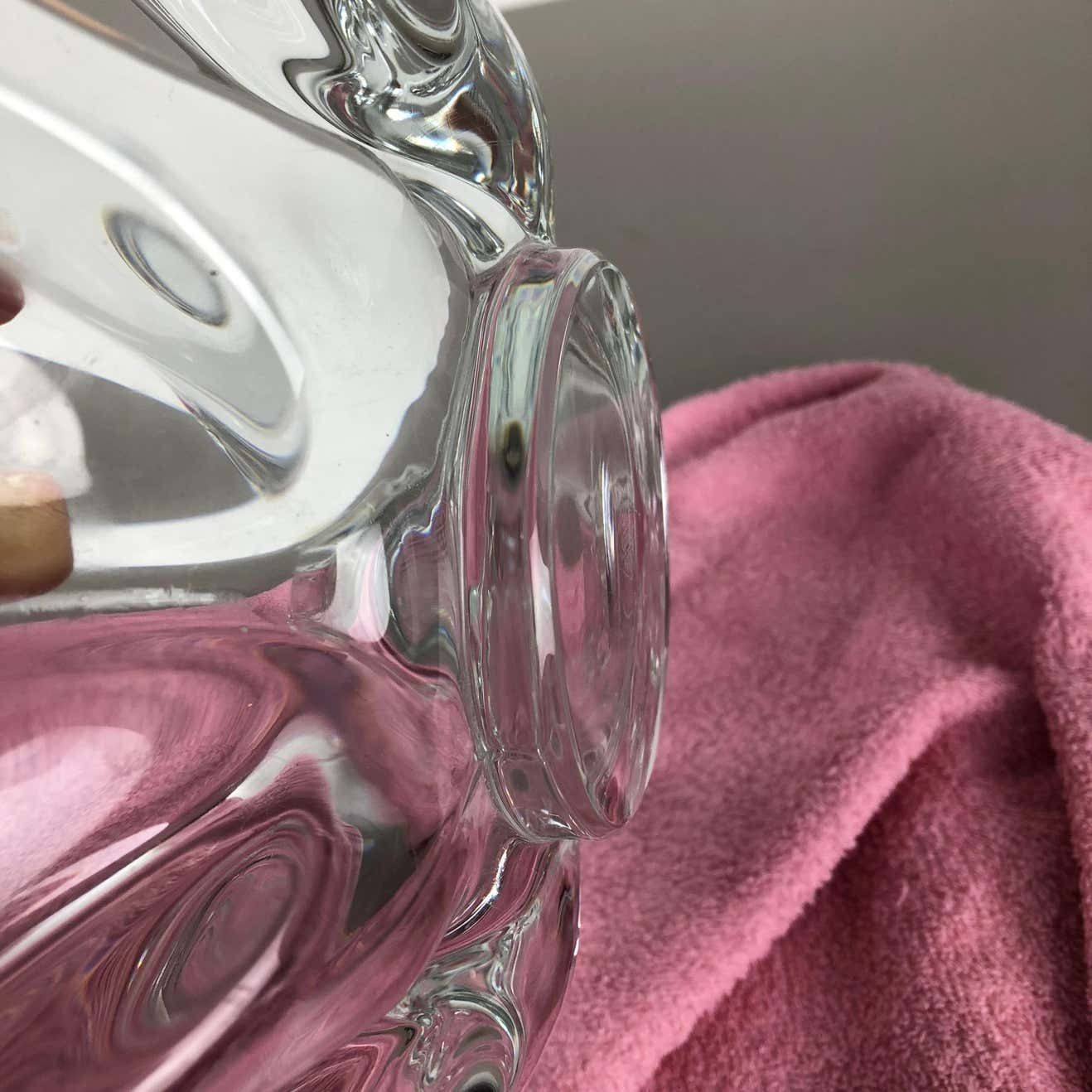 Large French Floral Crystal Glass Shell Bowl By Art Vannes, France, 1970s photo vintage