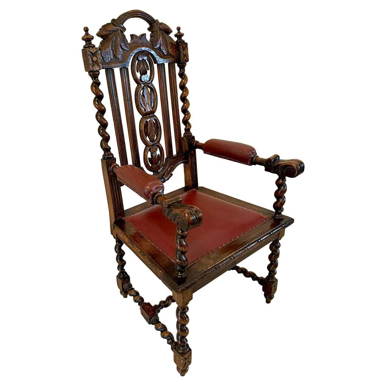 Large Antique Victorian Quality Carved Oak Armchair photo furniture