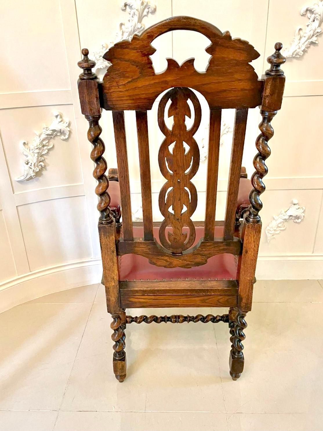 Furniture Large Antique Victorian Quality Carved Oak Armchair photo