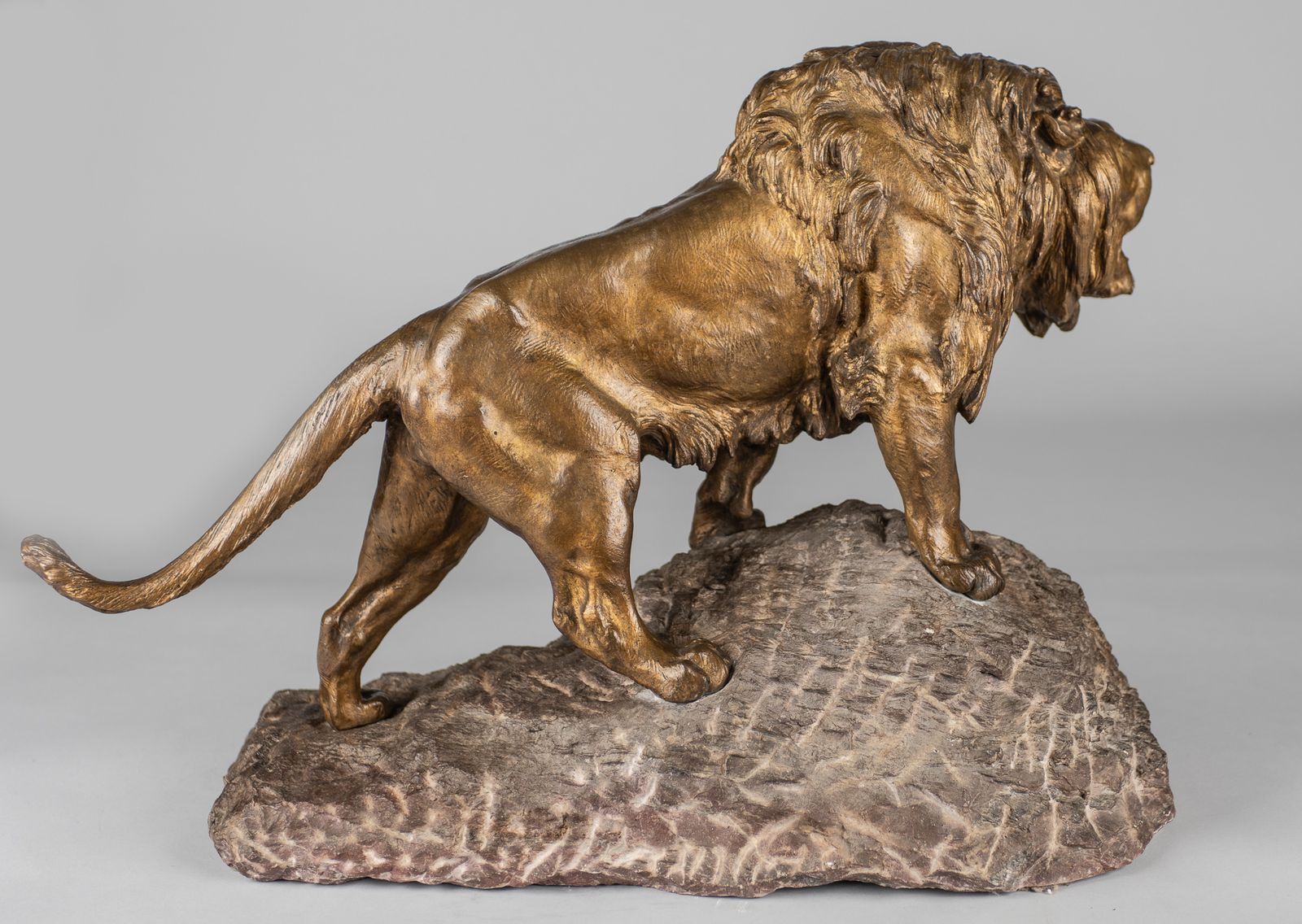 A Stunning French Large Bronze Sculpture Of A Roaring Lion Set On A Marble Base. Signed Le Courtier photo furniture