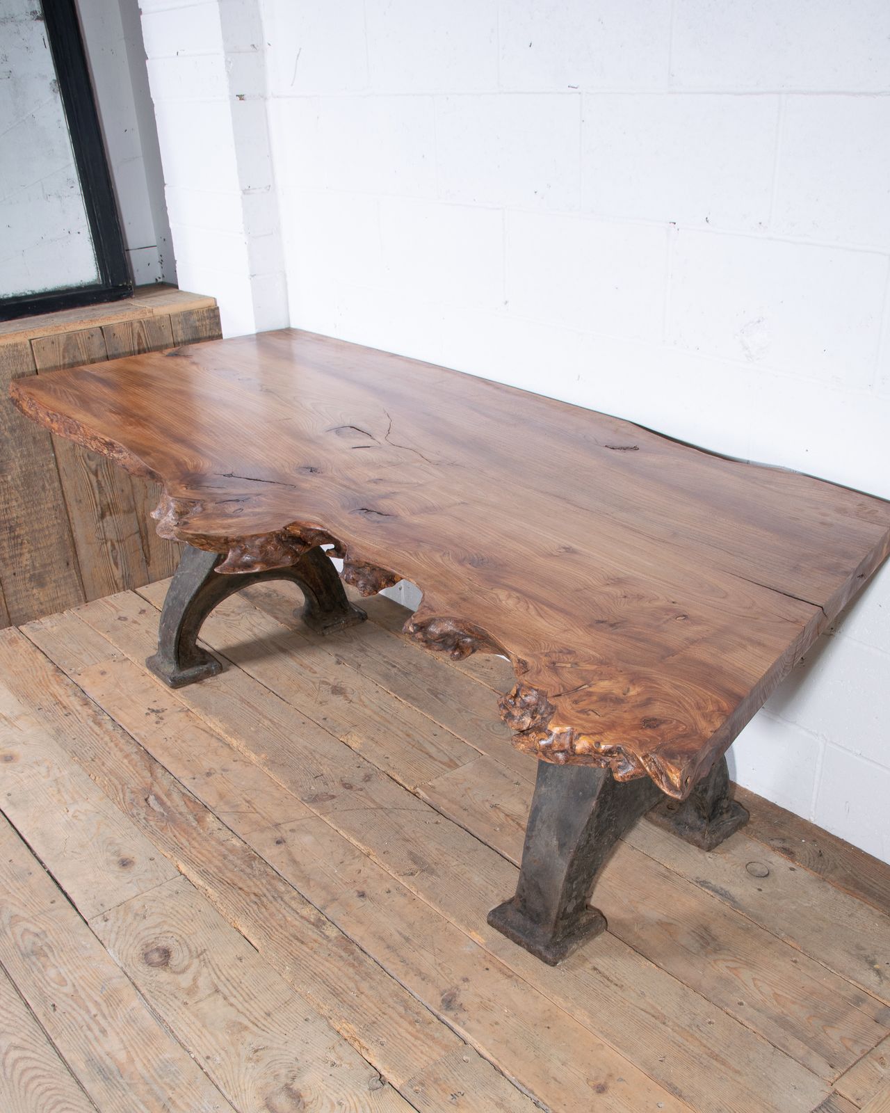 Bespoke Desk Table With New Elm Top And Mid Century Cast Iron Industrial Legs photo vinterior