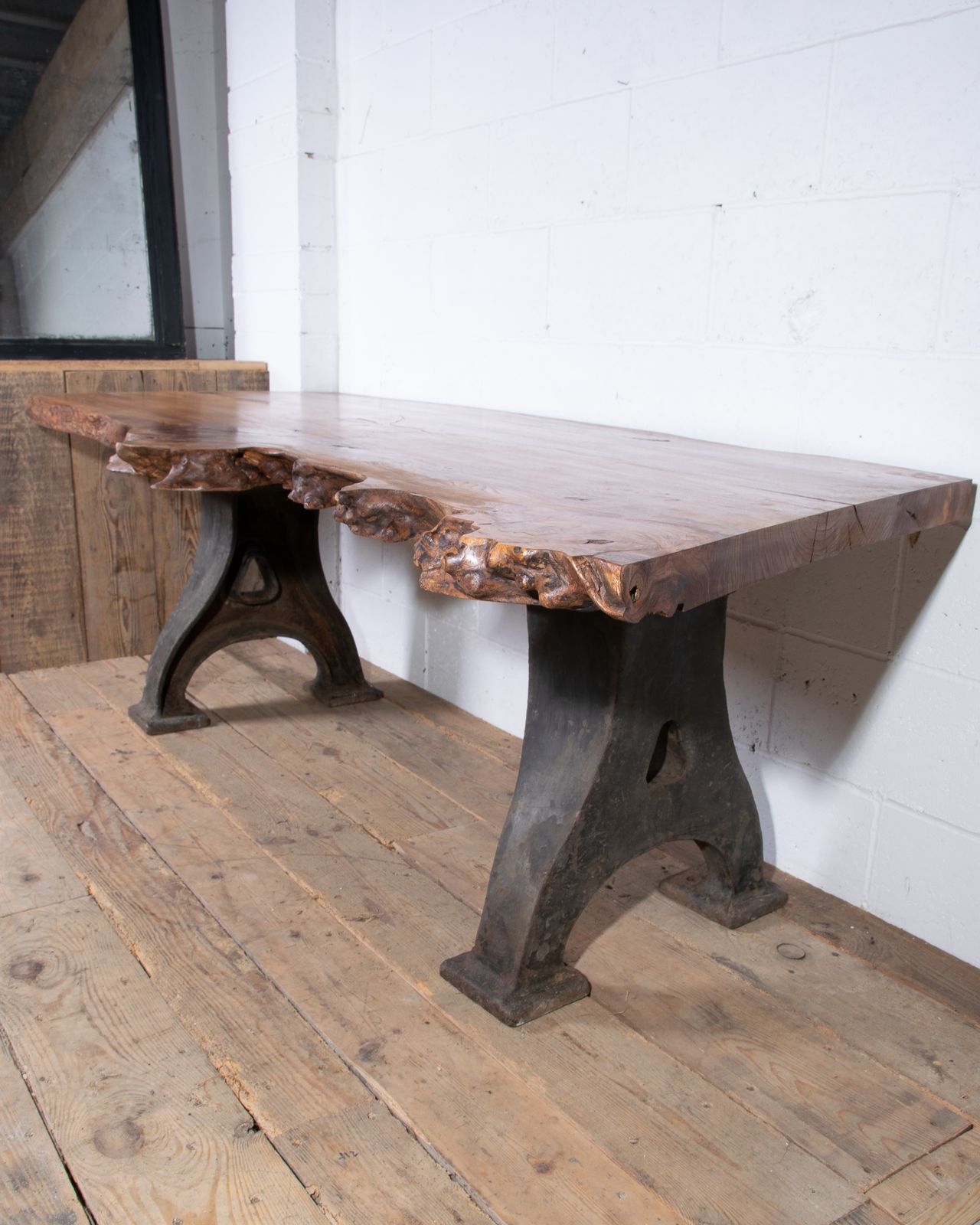 Bespoke Desk Table With New Elm Top And Mid Century Cast Iron Industrial Legs photo vintage