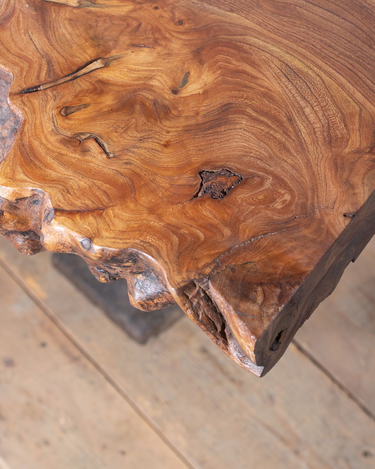 photo buy Bespoke Desk Table With New Elm Top And Mid Century Cast Iron Industrial Legs