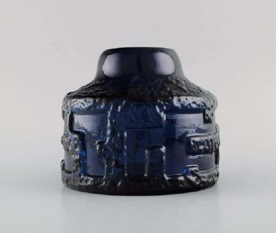 Göte Augustsson For Ruda, Vase And Two Bowls In Blue Art Glass photo 296.0